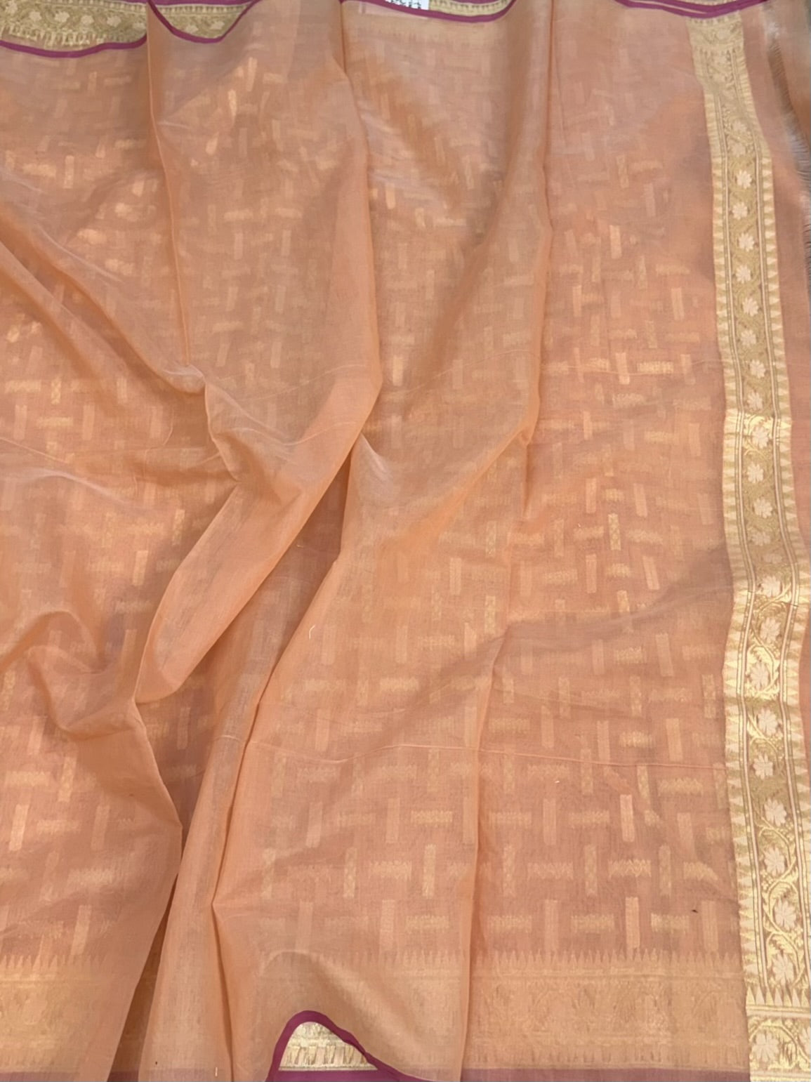 Peach Banarasi Pure Kora Cotton Saree