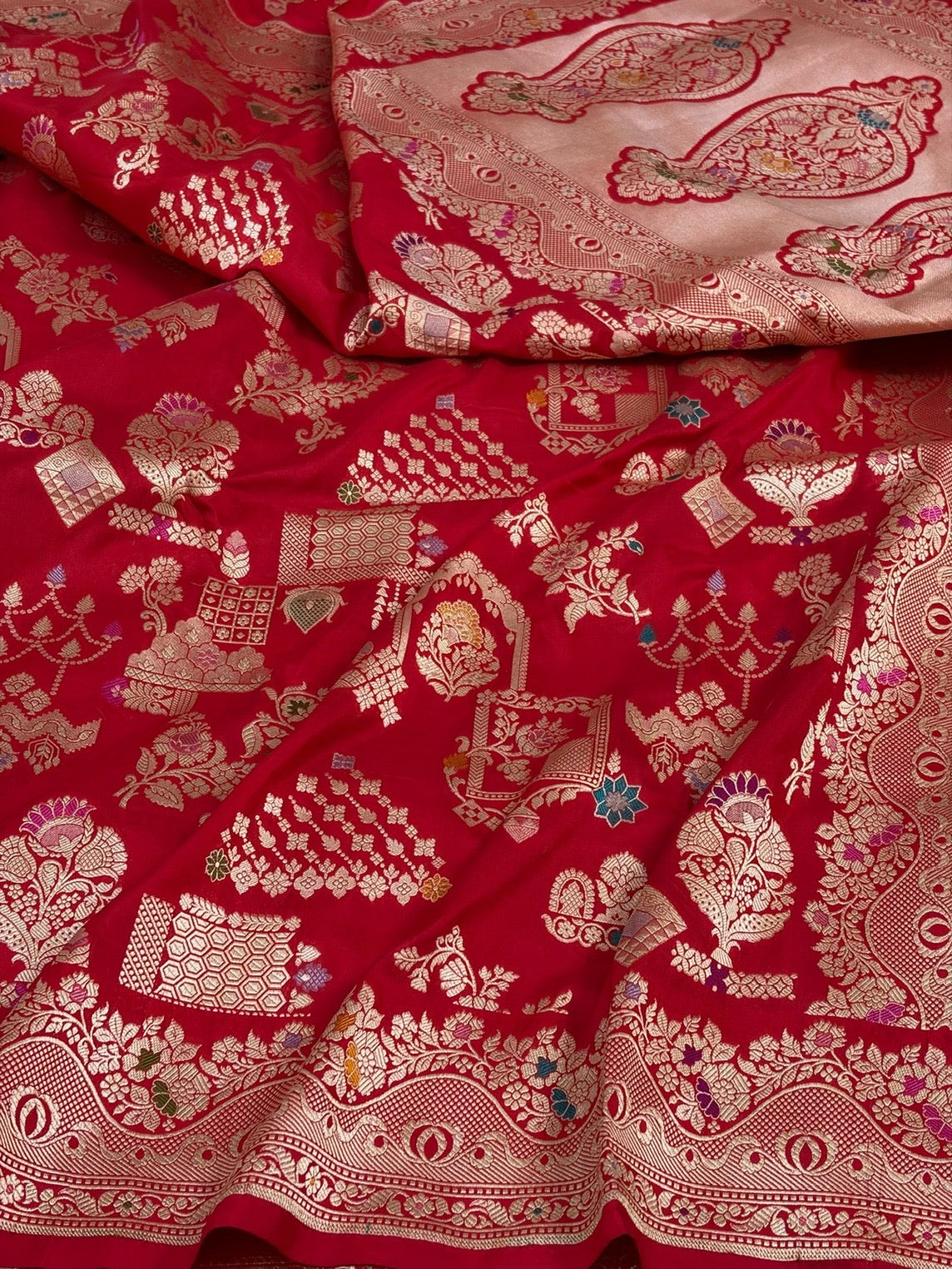 Red Banarasi Minakari Pure Katan Silk Saree