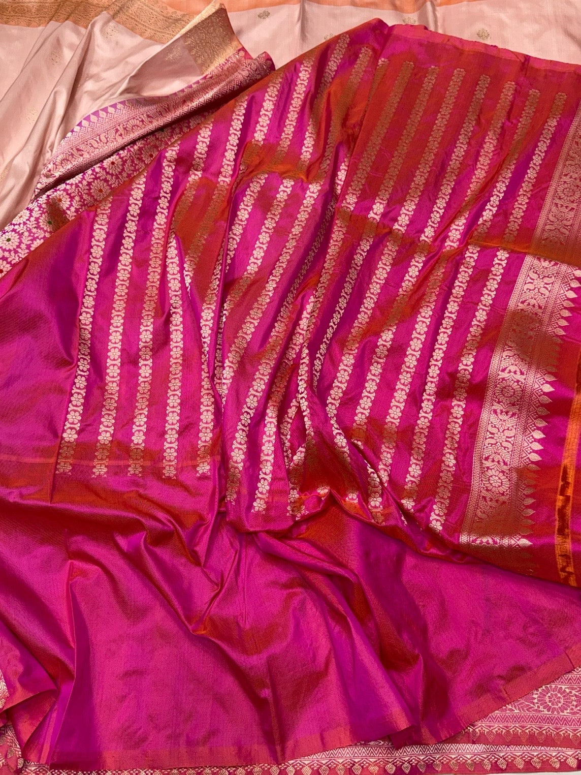 Peach Handwoven Pure Banarasi Ektara Silk Saree