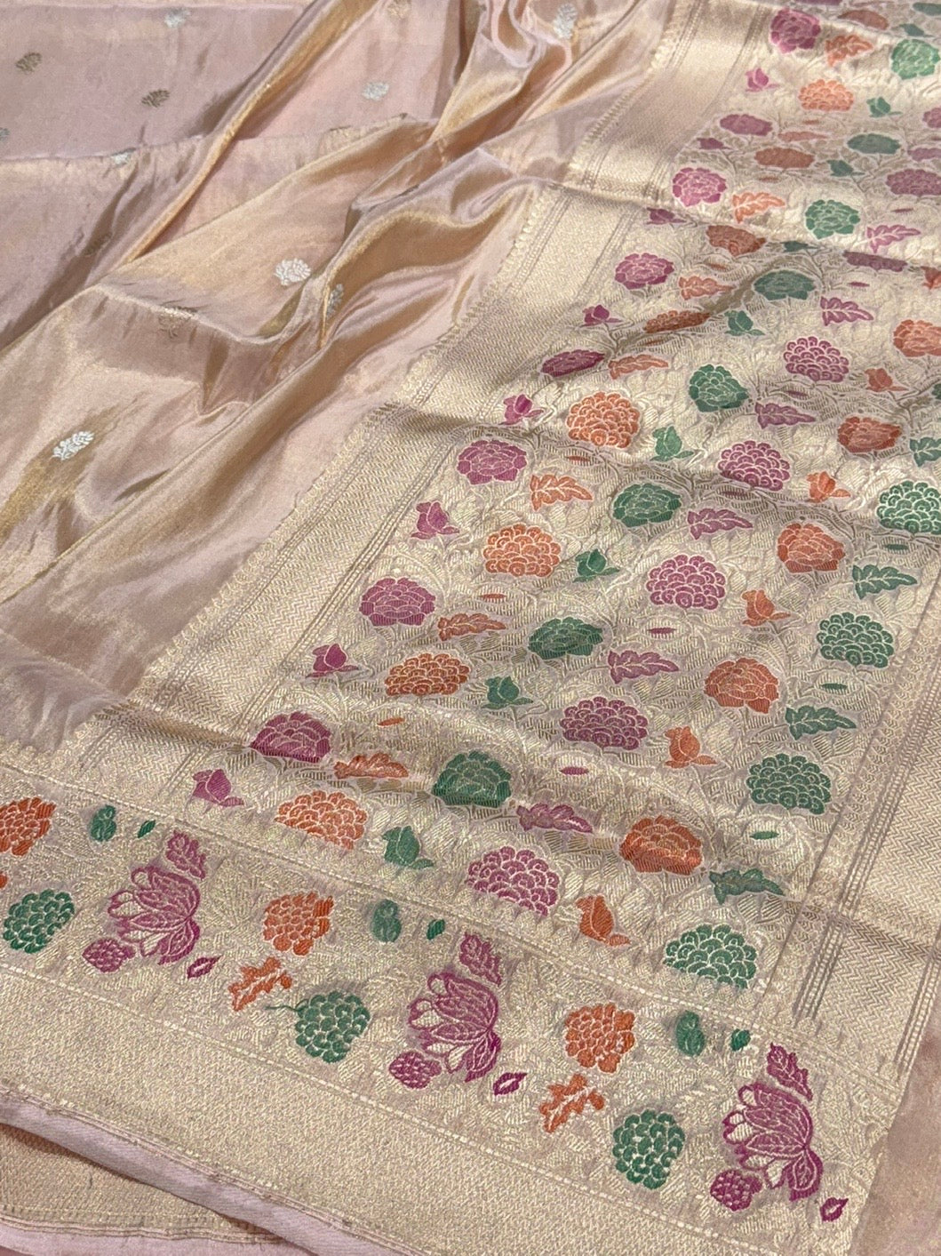 Rose Gold Handwoven Pure Banarasi Tissue Silk Saree