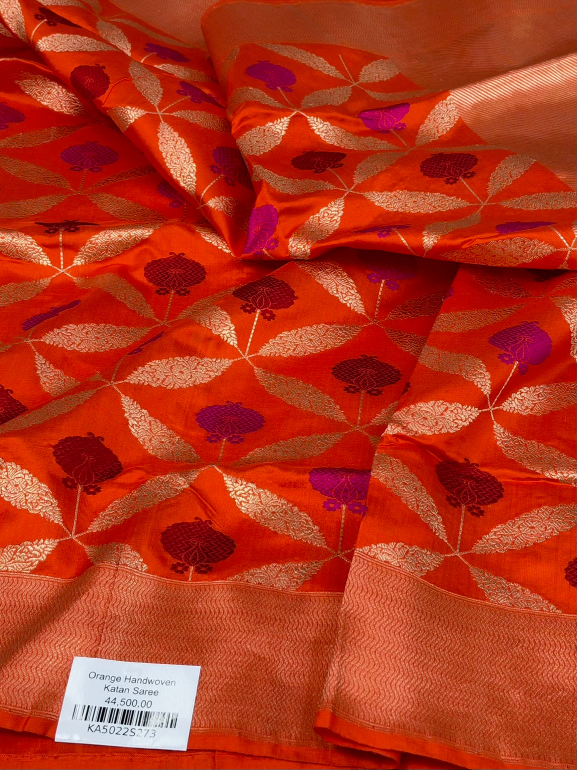 Orange Handwoven Pure Banarasi Katan Silk Saree