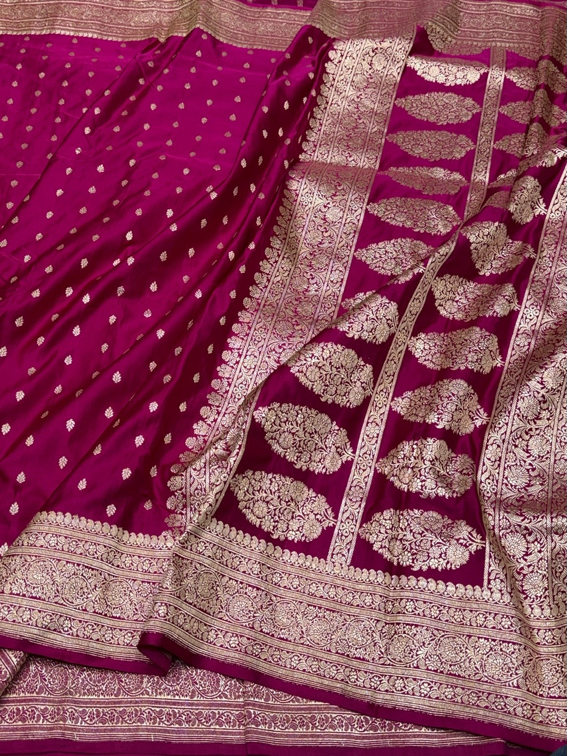 Rani Pink Handwoven Vintage Pure Banarasi Satin Silk Saree