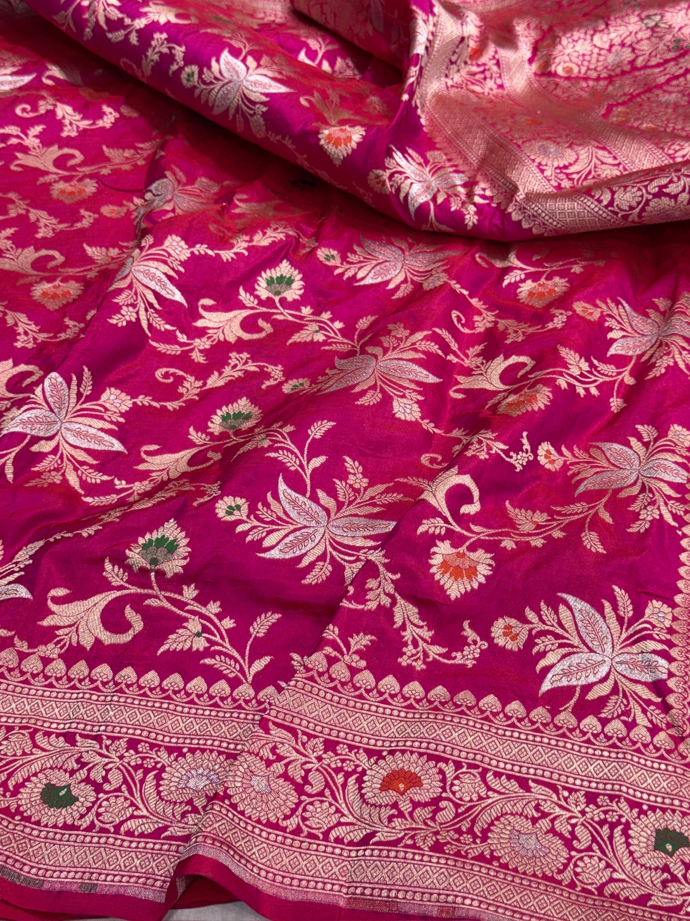 Rani Pink Banarasi Minakari Pure Katan Silk Saree