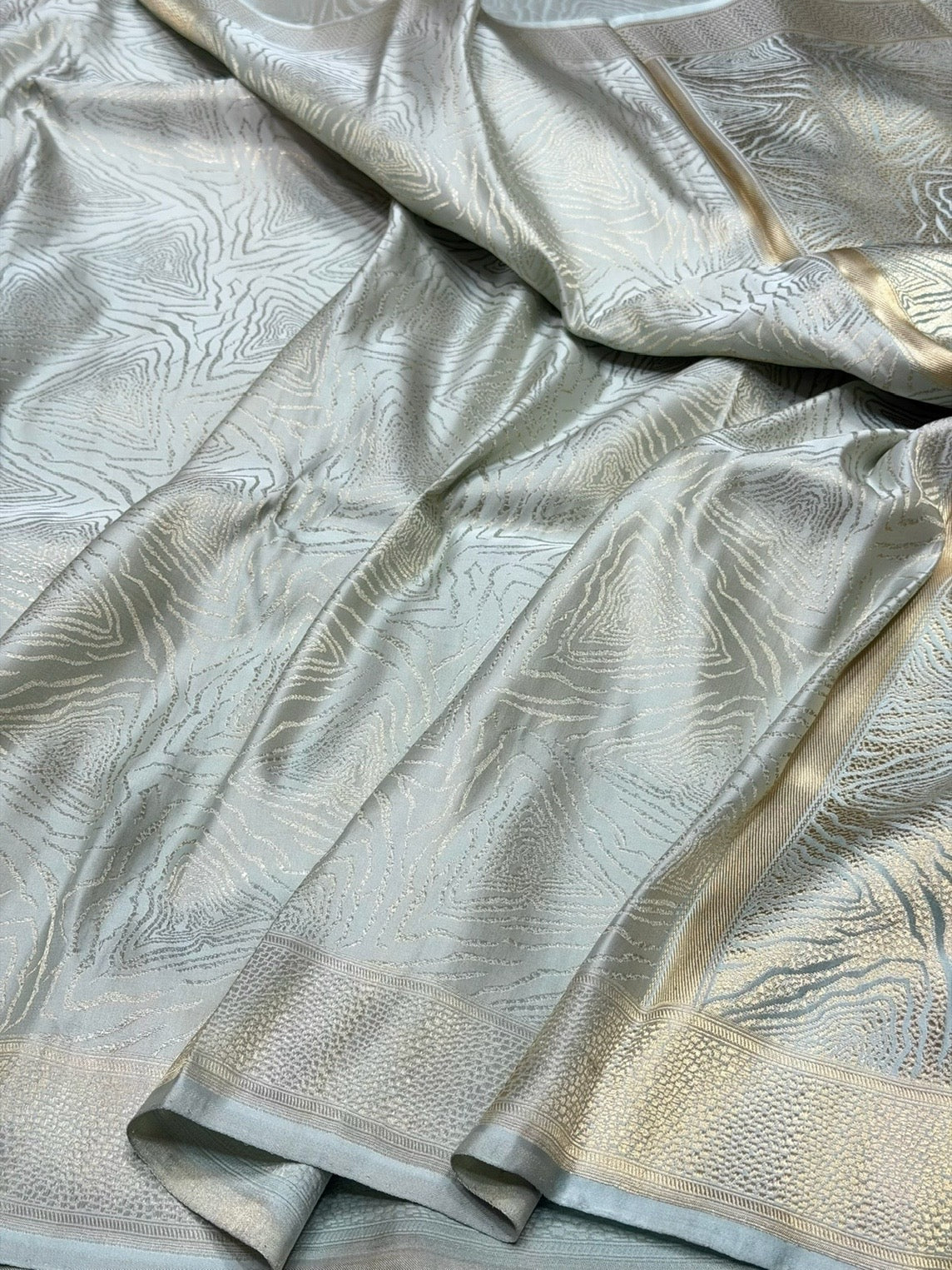 Powder Blue Handwoven Pure Banarasi Satin Silk Saree