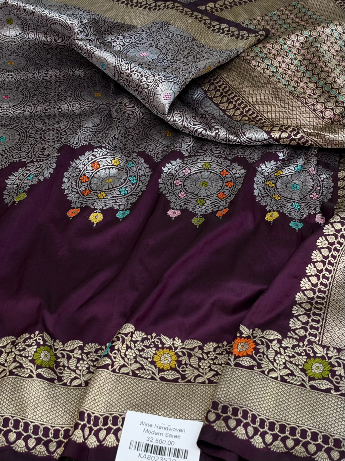 Wine Handwoven Pure Banarasi Silk Saree