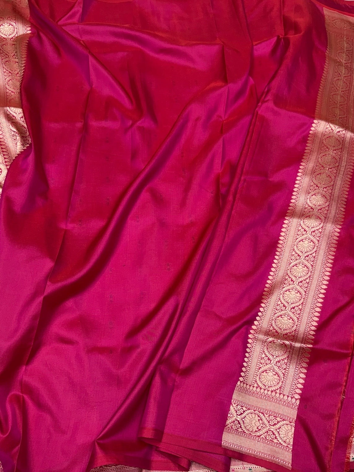 Rani Pink Banarasi Minakari Pure Katan Silk Saree
