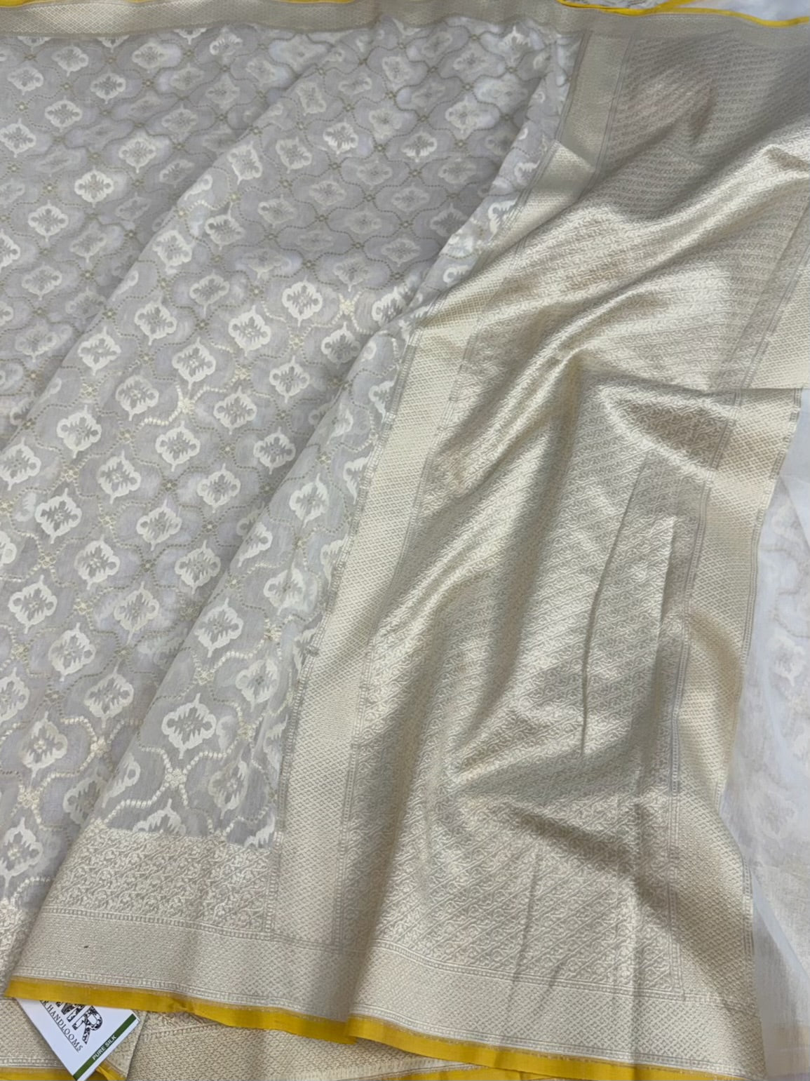 White Pure Banarasi Kora Cotton Saree