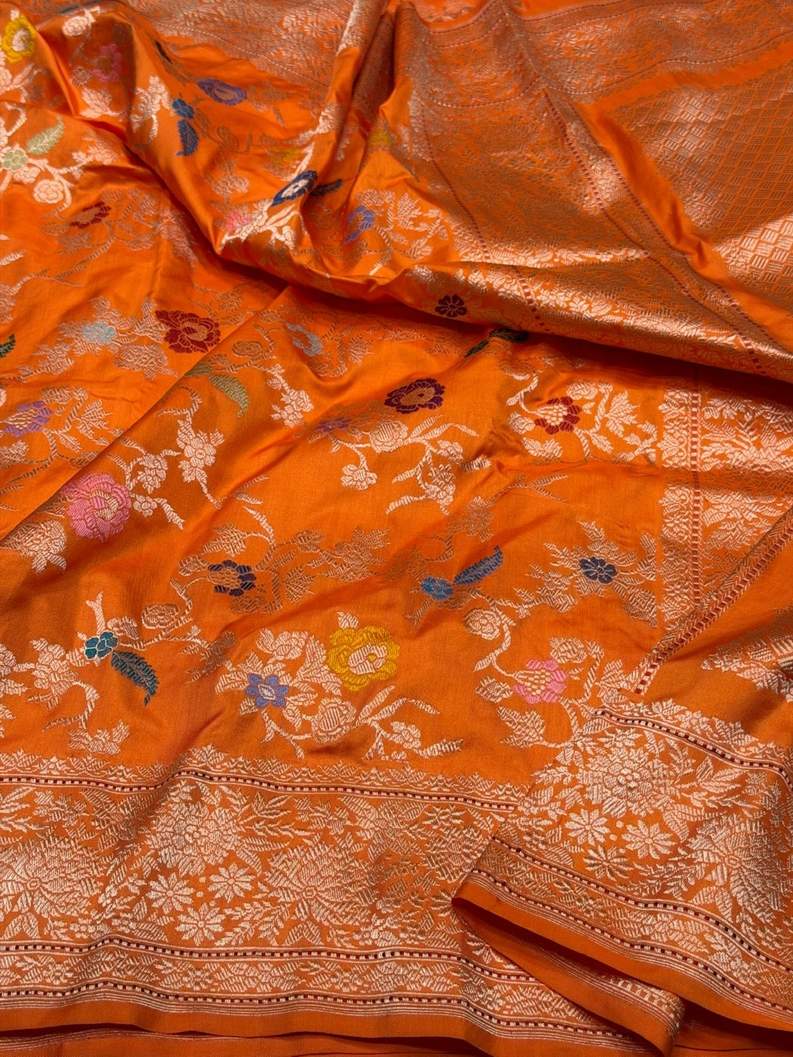 Orange Handwoven Banarasi Ektara Pure Silk Saree – Luxury Kadwa Handloom Wedding & Festive Saree