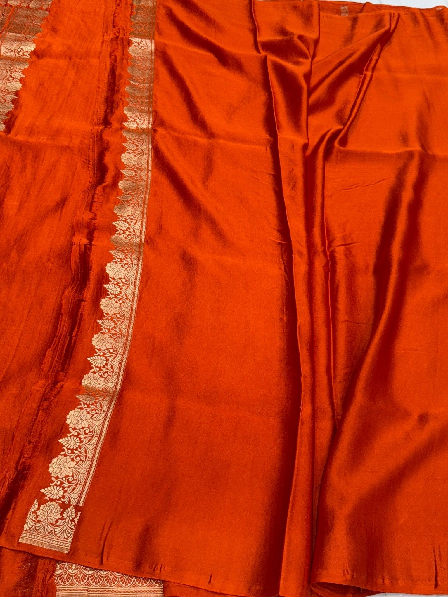 Orange Handwoven Pure Mashru Banarasi Satin Silk Saree