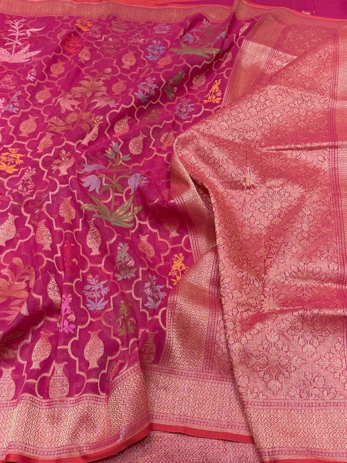 Gajiri Pink Pure Muslin Cotton Jamdani Saree