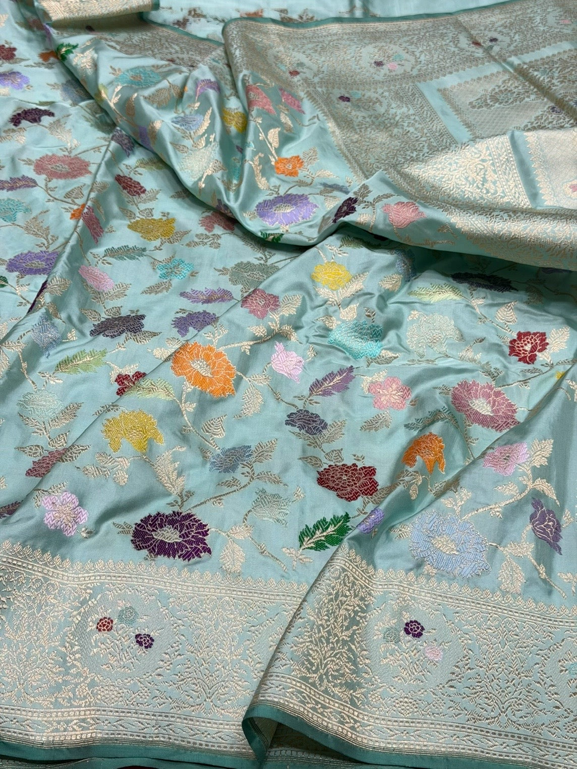 Sky Blue Handwoven Pure Banarasi Silk Saree