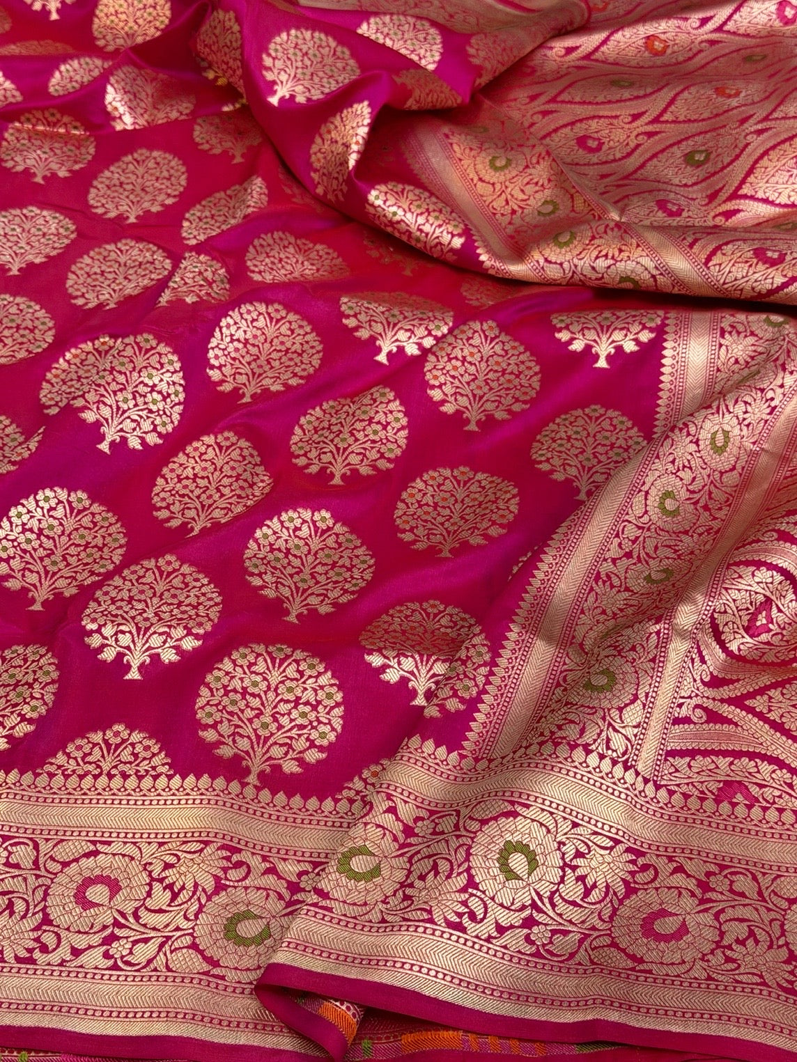 Rani Pink Banarasi Minakari Pure Katan Silk Saree