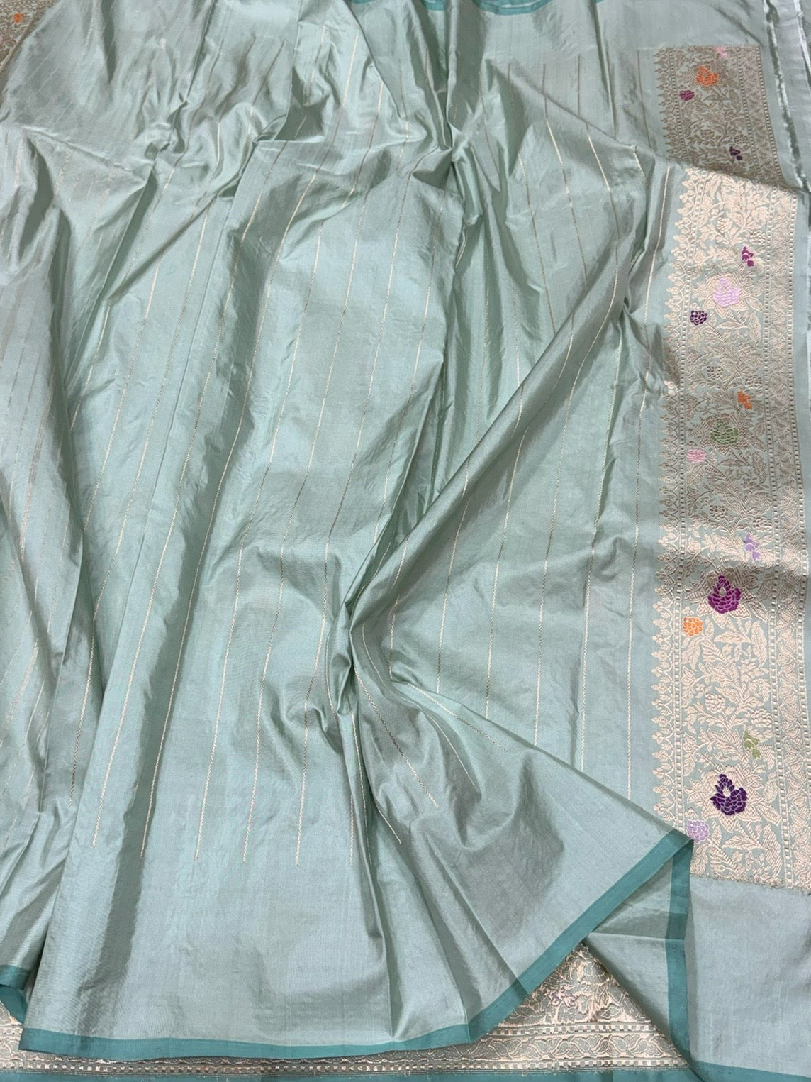 Pista Green Handwoven Pure Banarasi Silk Saree – Kadwa Meenakari Jaal | Authentic Banaras Handloom