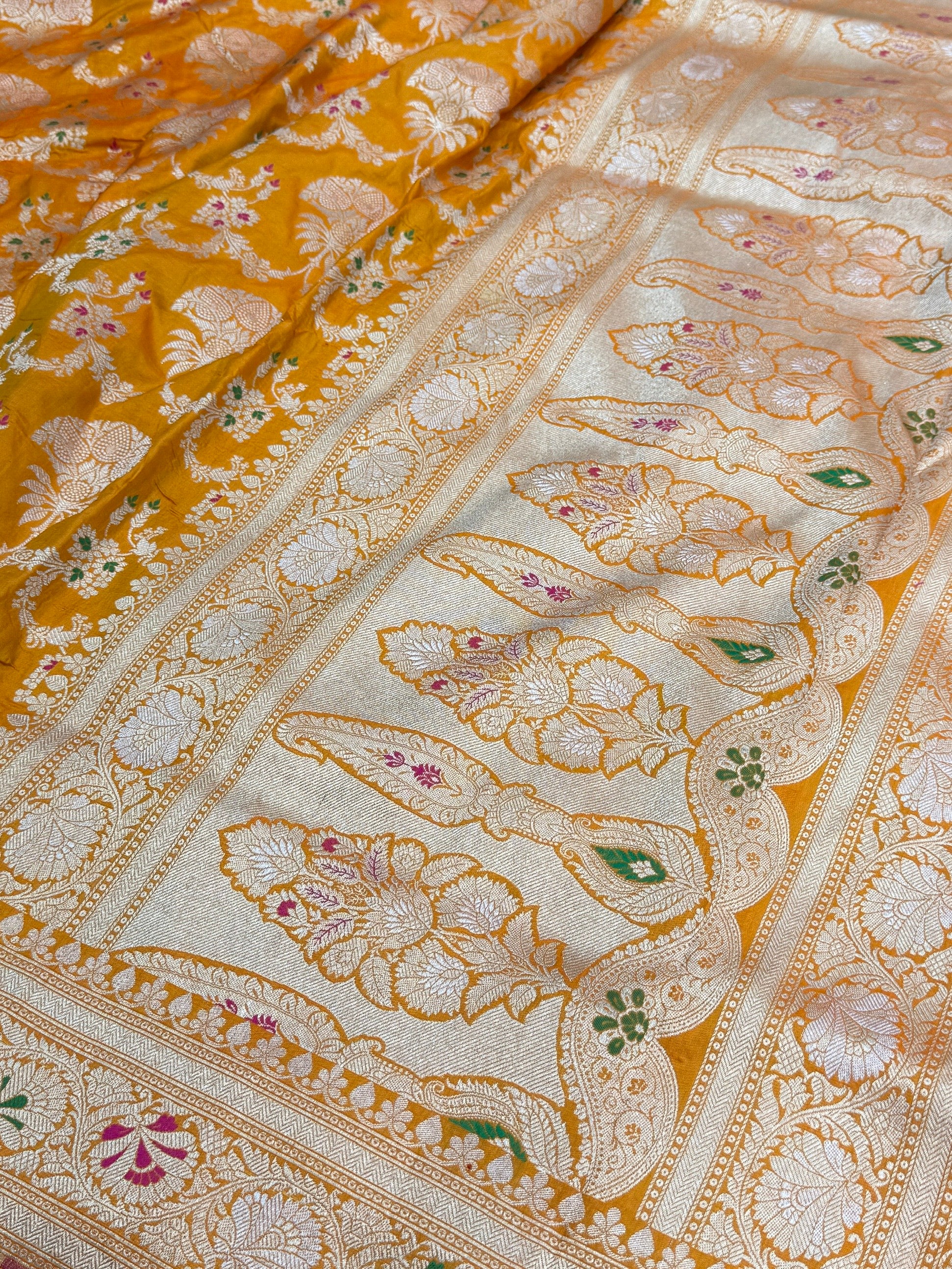 Orange Minakari Pure Banarasi Silk Saree