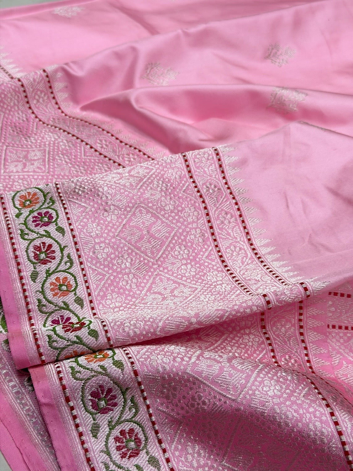 Baby Pink Handwoven Pure Banarasi Ektara Silk Saree – Kadwa Iktara Weave