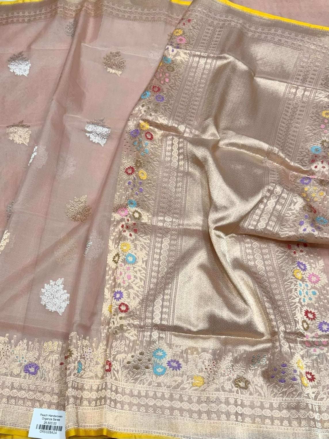 Peach Handwoven Pure Organza Silk Saree