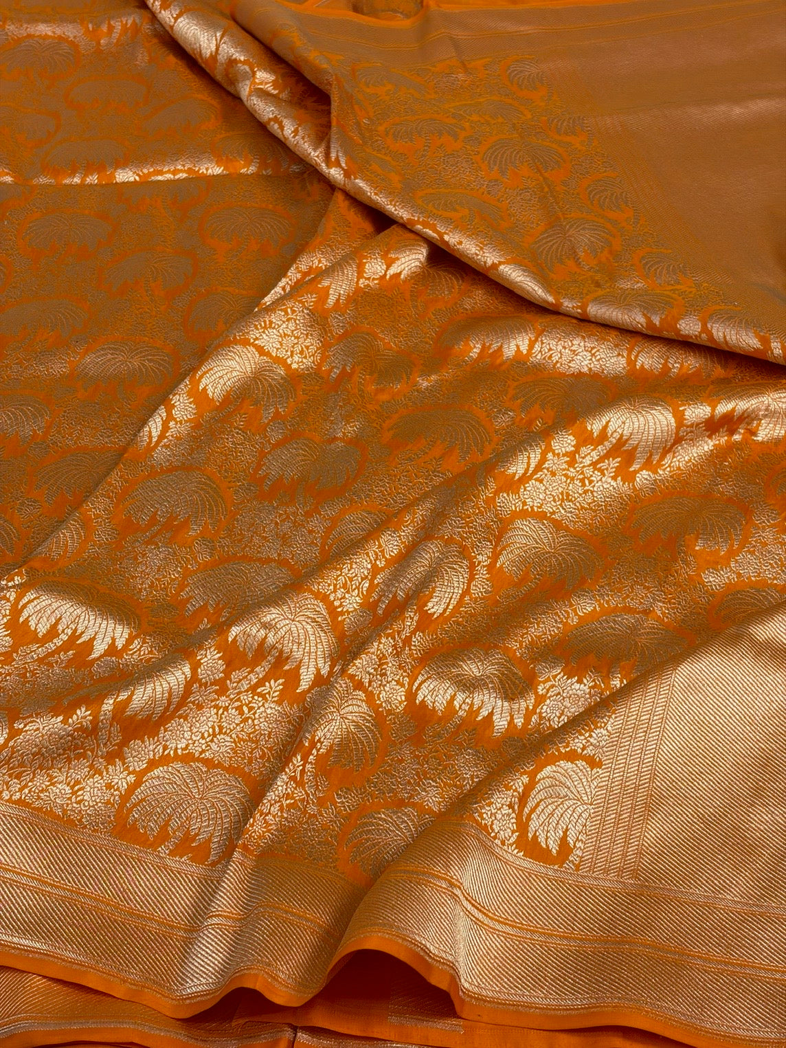 Orange Banarasi Pure Silk Brocade Saree