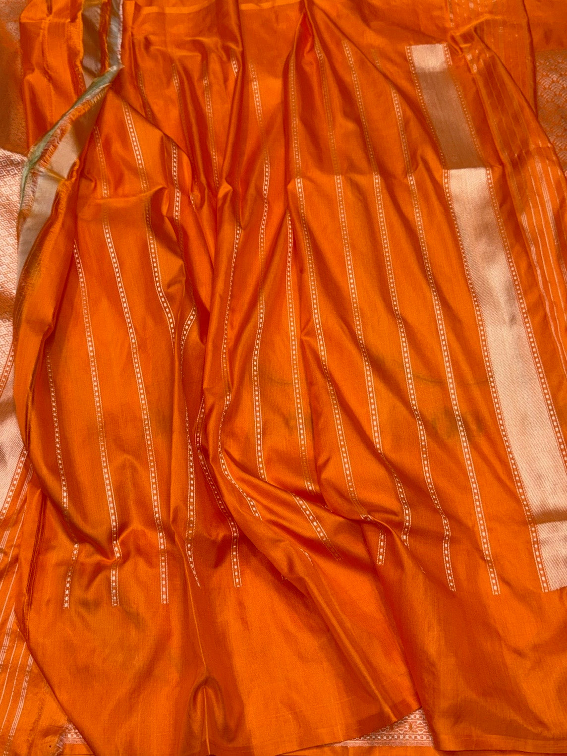 Orange Handwoven Pure Banarasi Silk Saree in Kadwa Weave | Authentic Katan Mulberry Silk