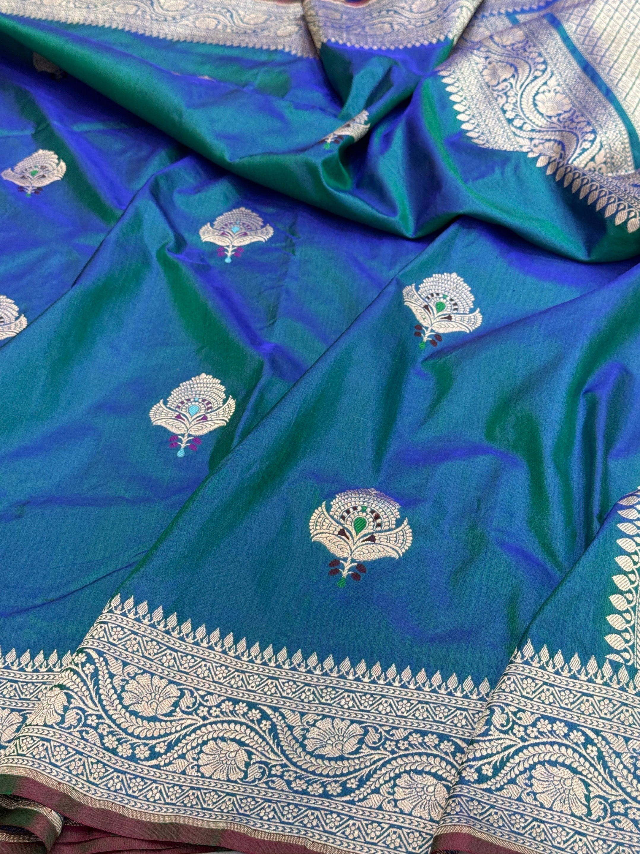 Peacock Blue Handwoven Pure Banarasi Silk Saree