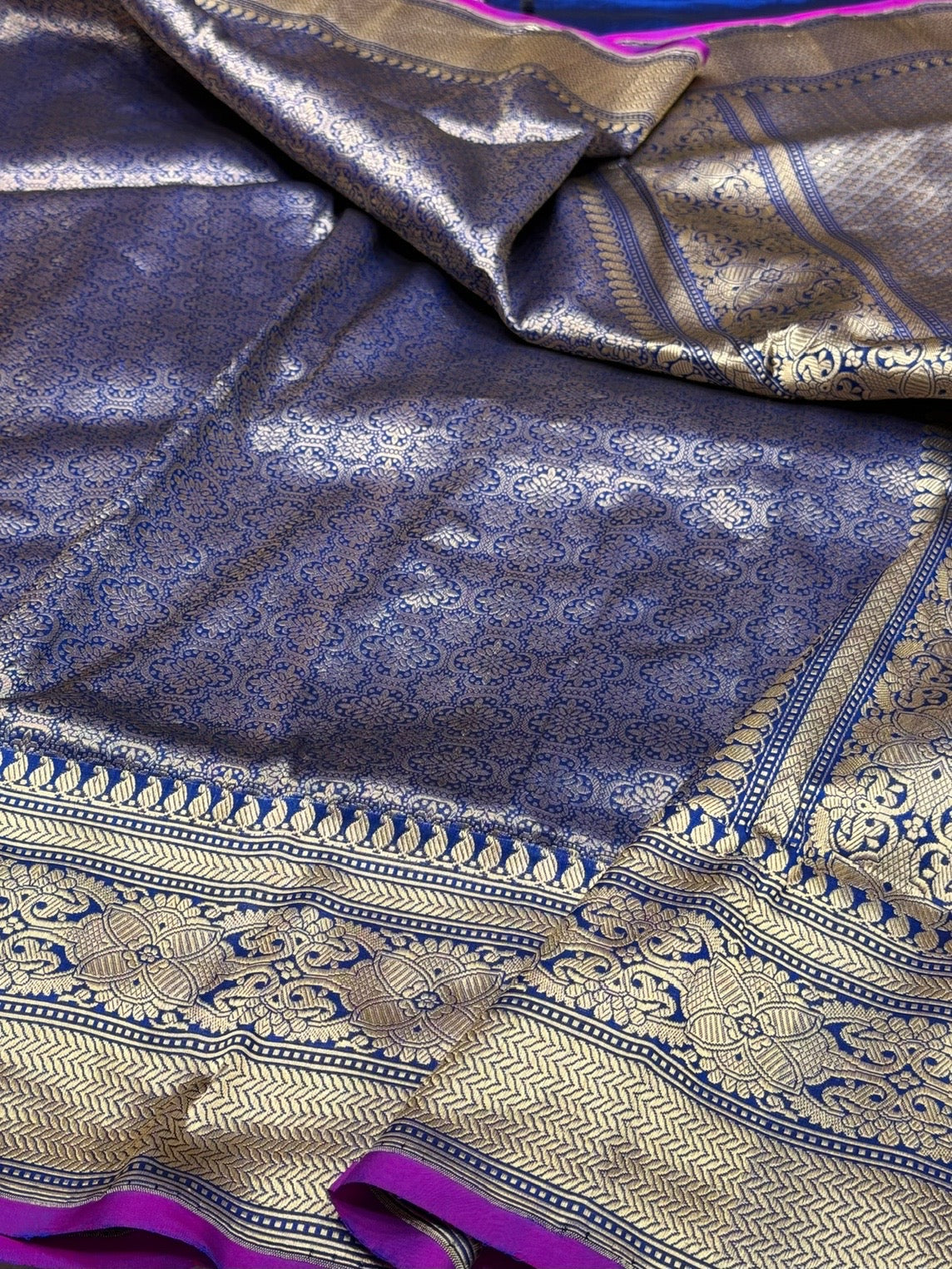 Royal Blue Pure Banarasi Silk Brocade Saree in Katan Mulberry Silk