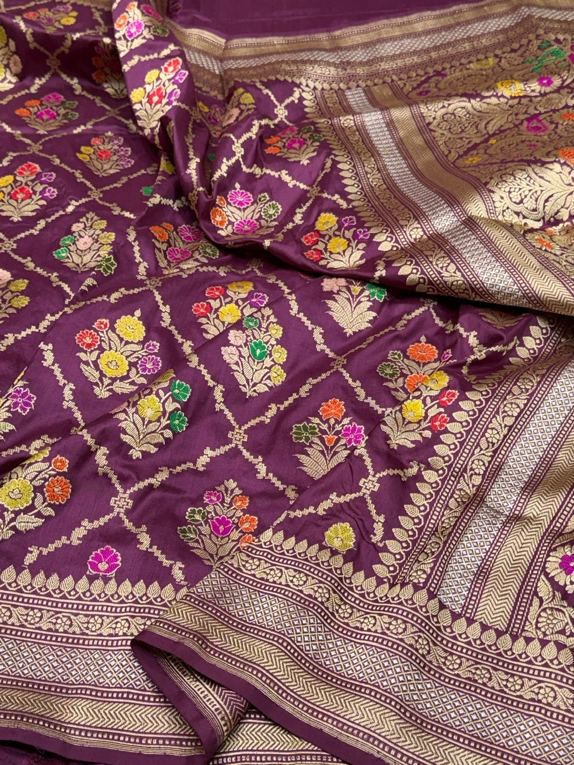 Wine Handwoven Pure Banarasi Silk Saree