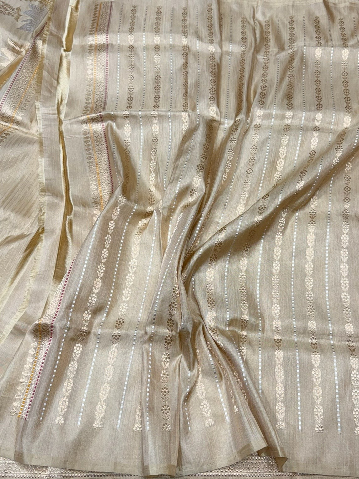 Cream Handwoven Pure Banarasi Ektara Tissue Saree