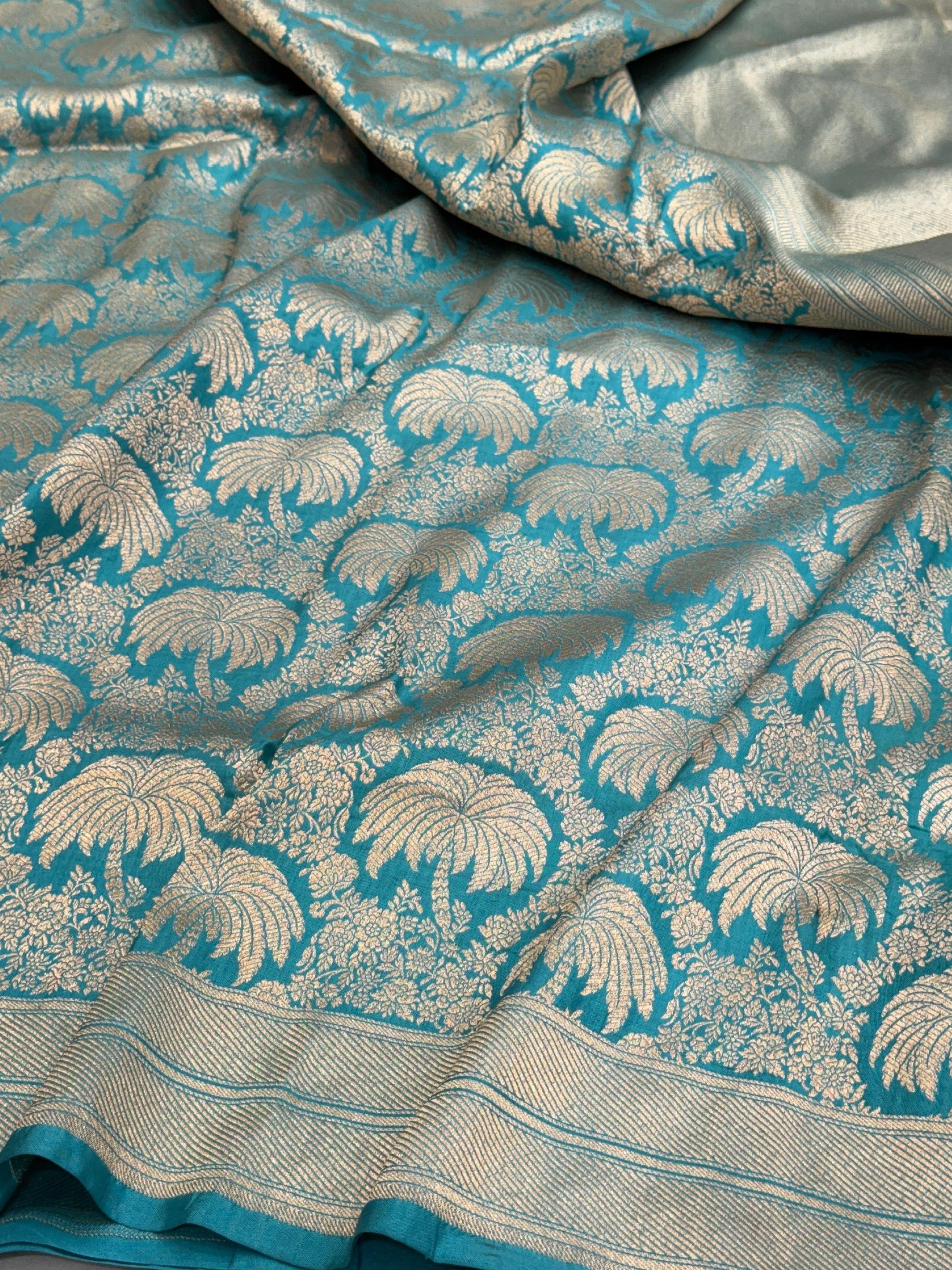 Sky Blue Banarasi Pure Silk Brocade Saree | 100% Pure Katan Silk