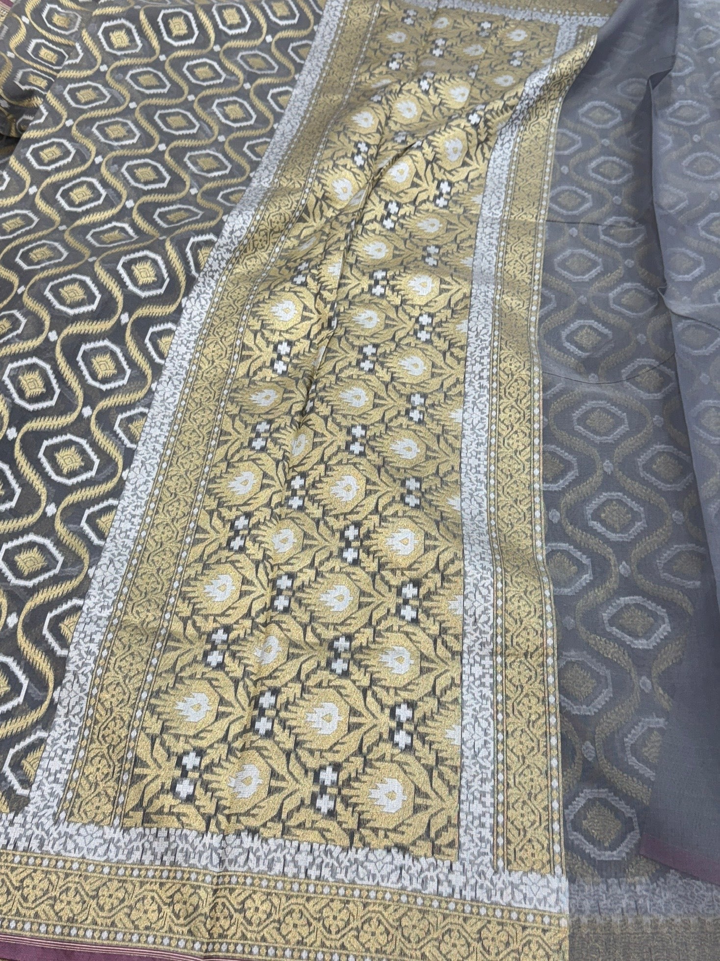 Ash Grey Banarasi Pure Cotton Saree