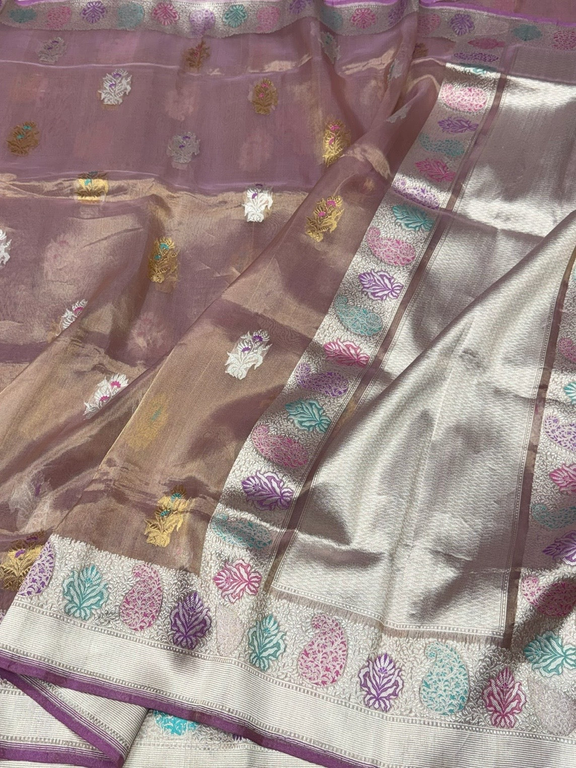 Magenta Pink Handwoven Pure Banarasi Kora Tissue Saree