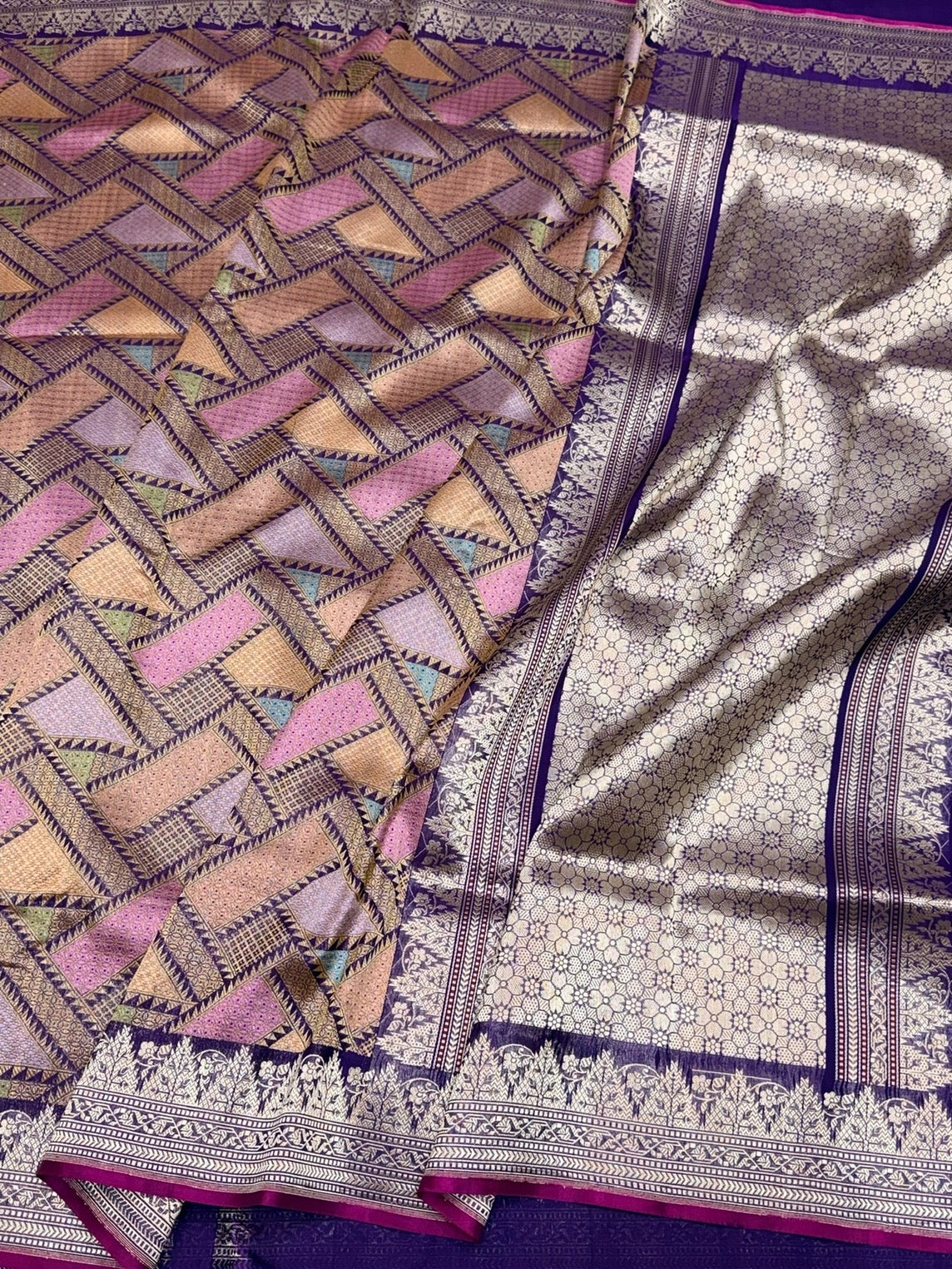 Purple Handwoven Kimkhab Pure Banarasi Silk Brocade Saree