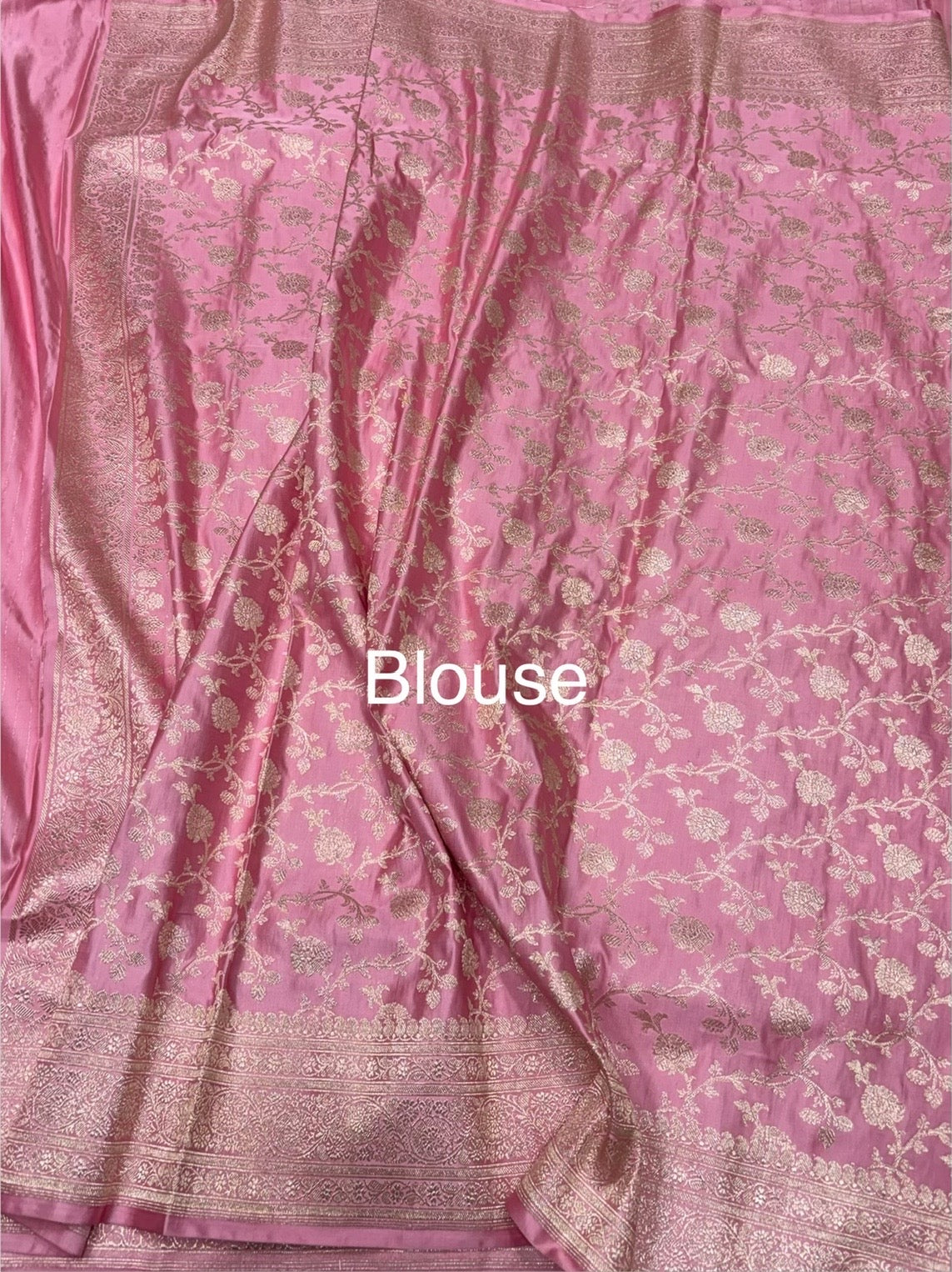 Baby Pink Vintage Banarasi Pure Satin Silk Brocade Saree – Luxury Cutwork Wedding & Festive Saree