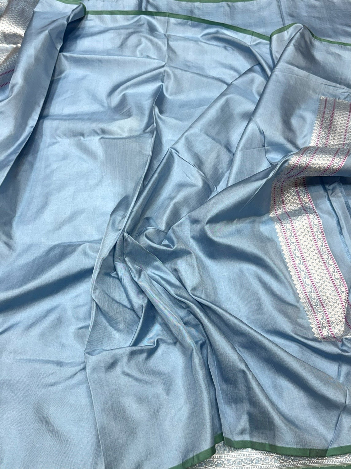 Powder Blue Handwoven Pure Banarasi Ektara Silk Saree