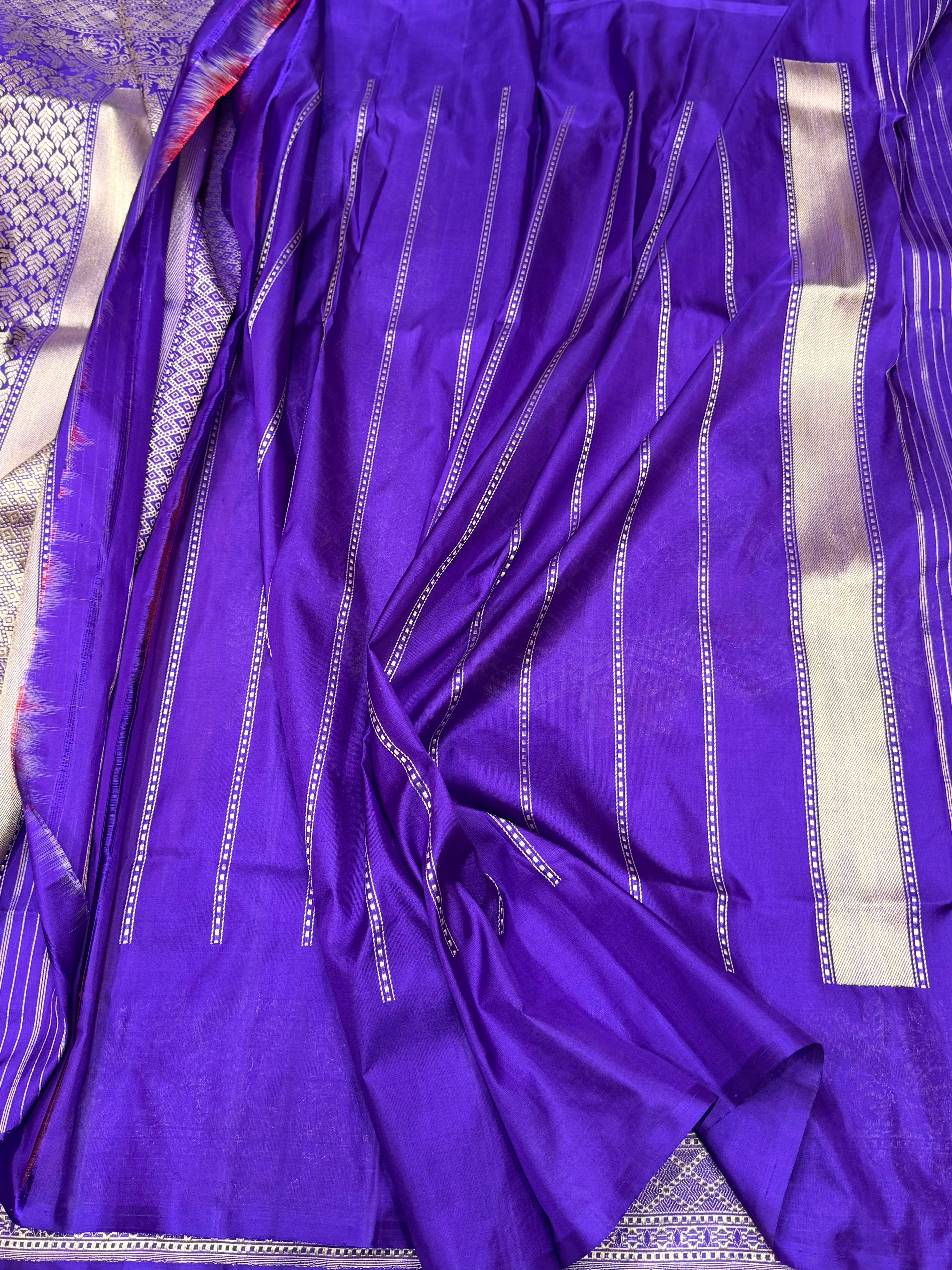 Purple Handwoven Pure Banarasi Silk Saree in Kadwa Weave | Authentic Katan Mulberry Silk