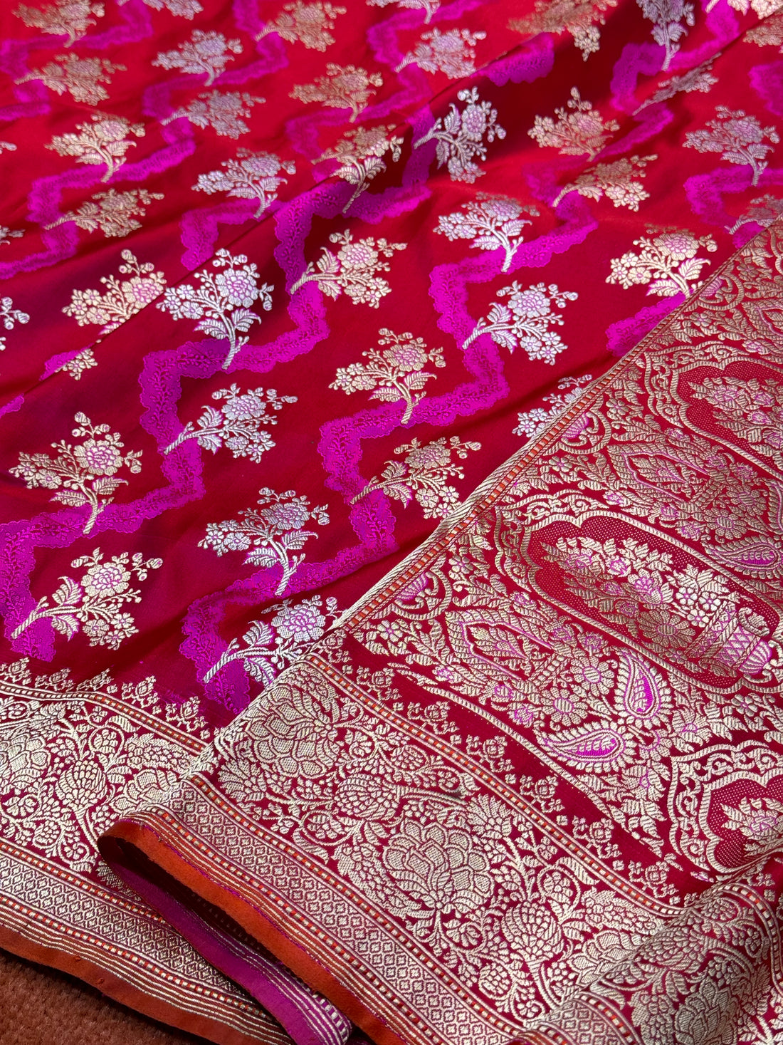 Ruby Red Handwoven Satin Silk Saree