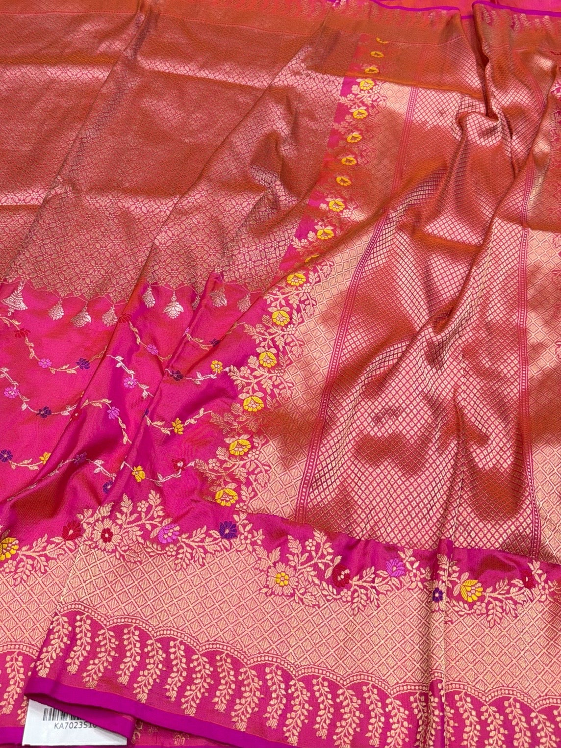 Rani Pink Handwoven Banarasi Katan Silk Saree – Luxury Kadwa Handloom