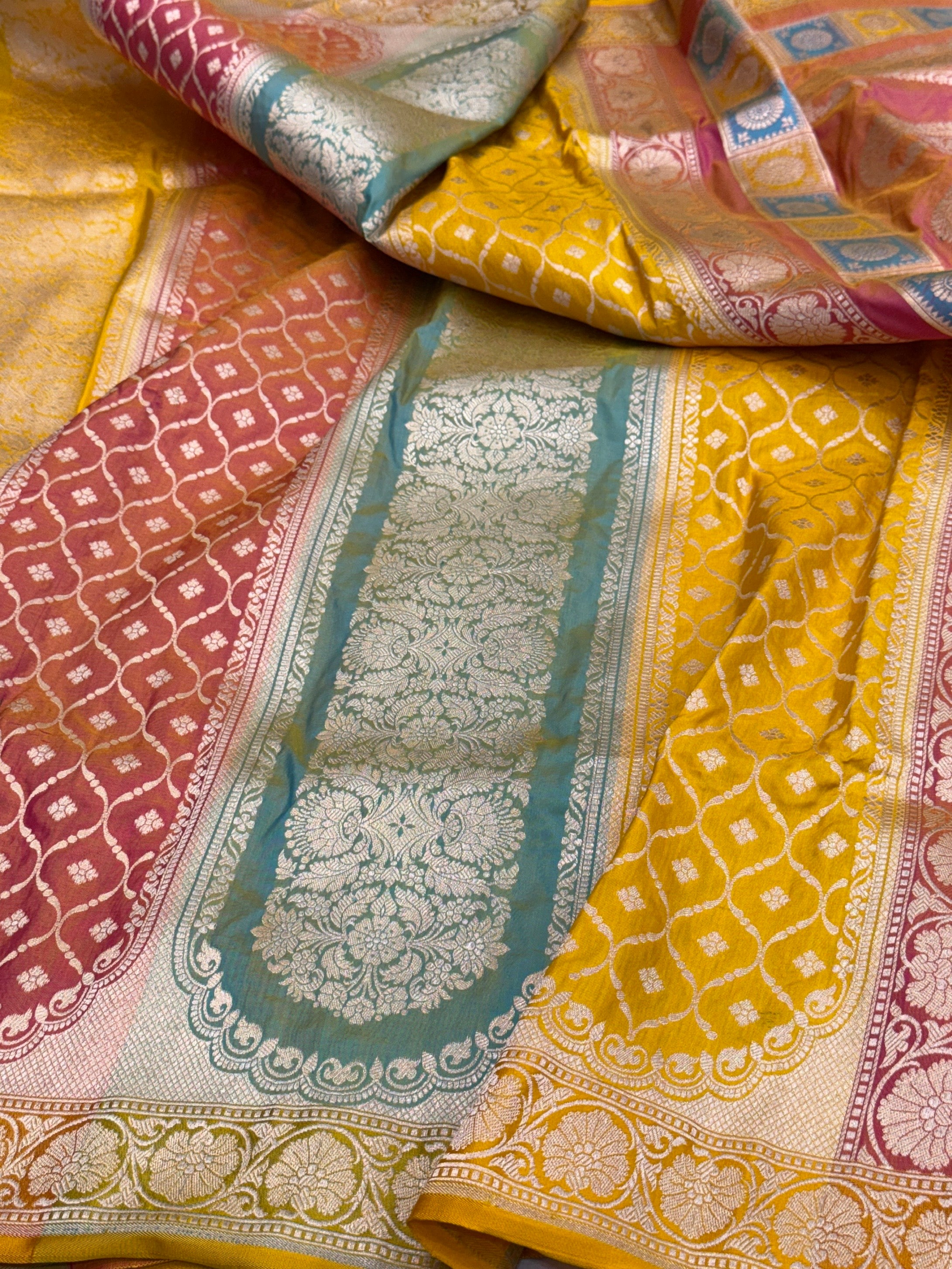Multicolour Banarasi Pure Silk Saree β Cutwork Weave in 100% Pure Katan Silk