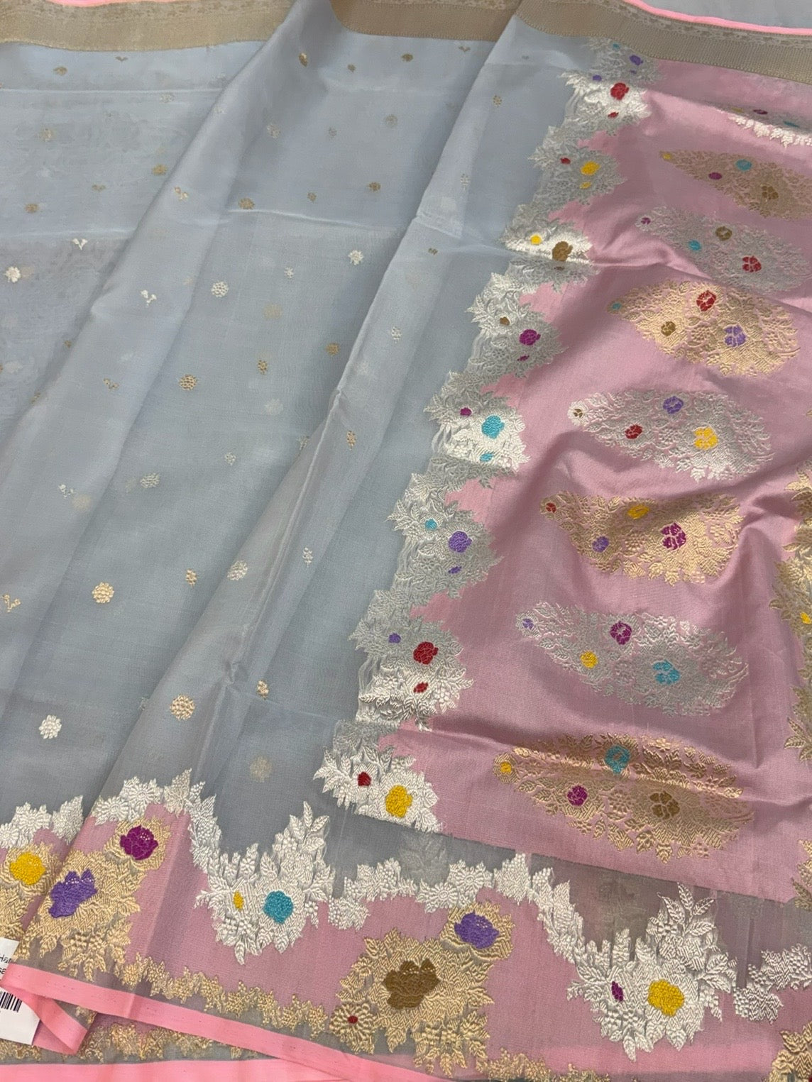 Powder Blue Handwoven Pure Organza Silk Saree