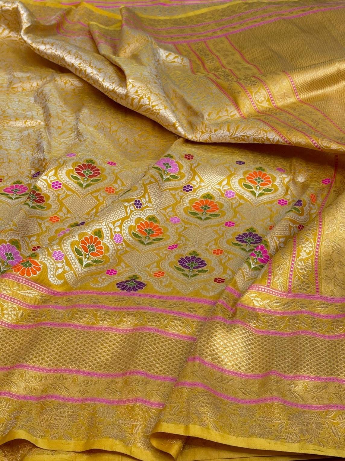 Yellow Handwoven Pure Banarasi Katan Silk Saree