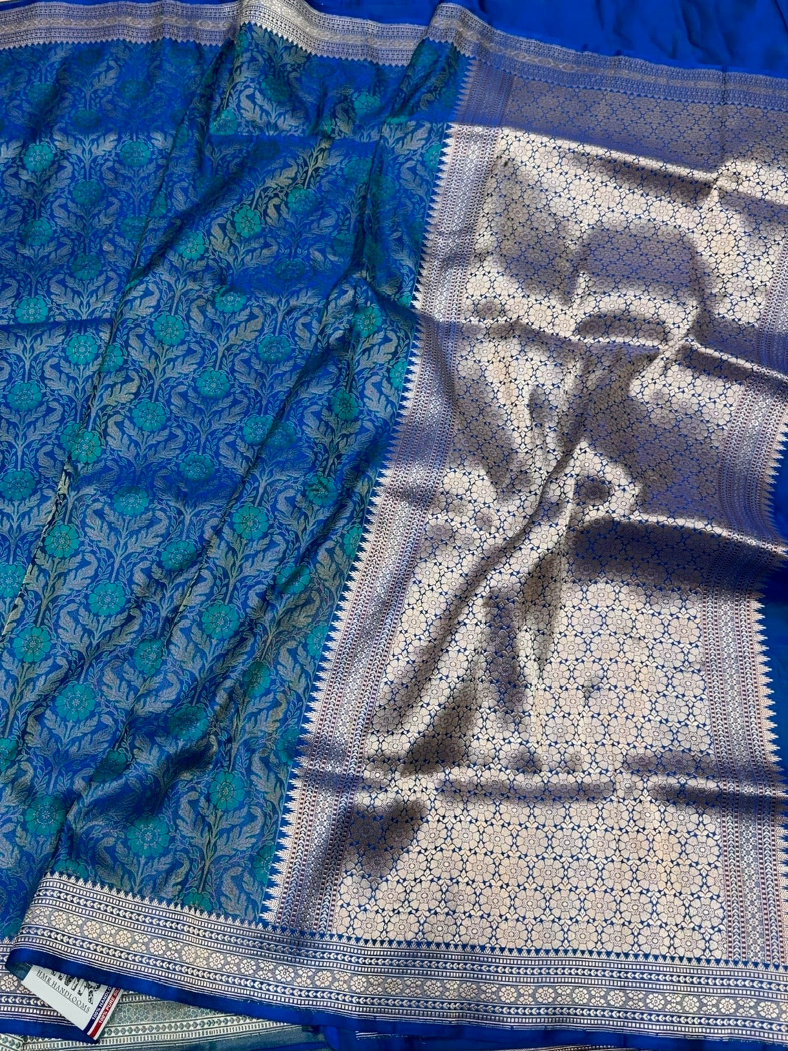 Royal Blue Handwoven Pure Banarasi Satin Tanchoi Silk Saree