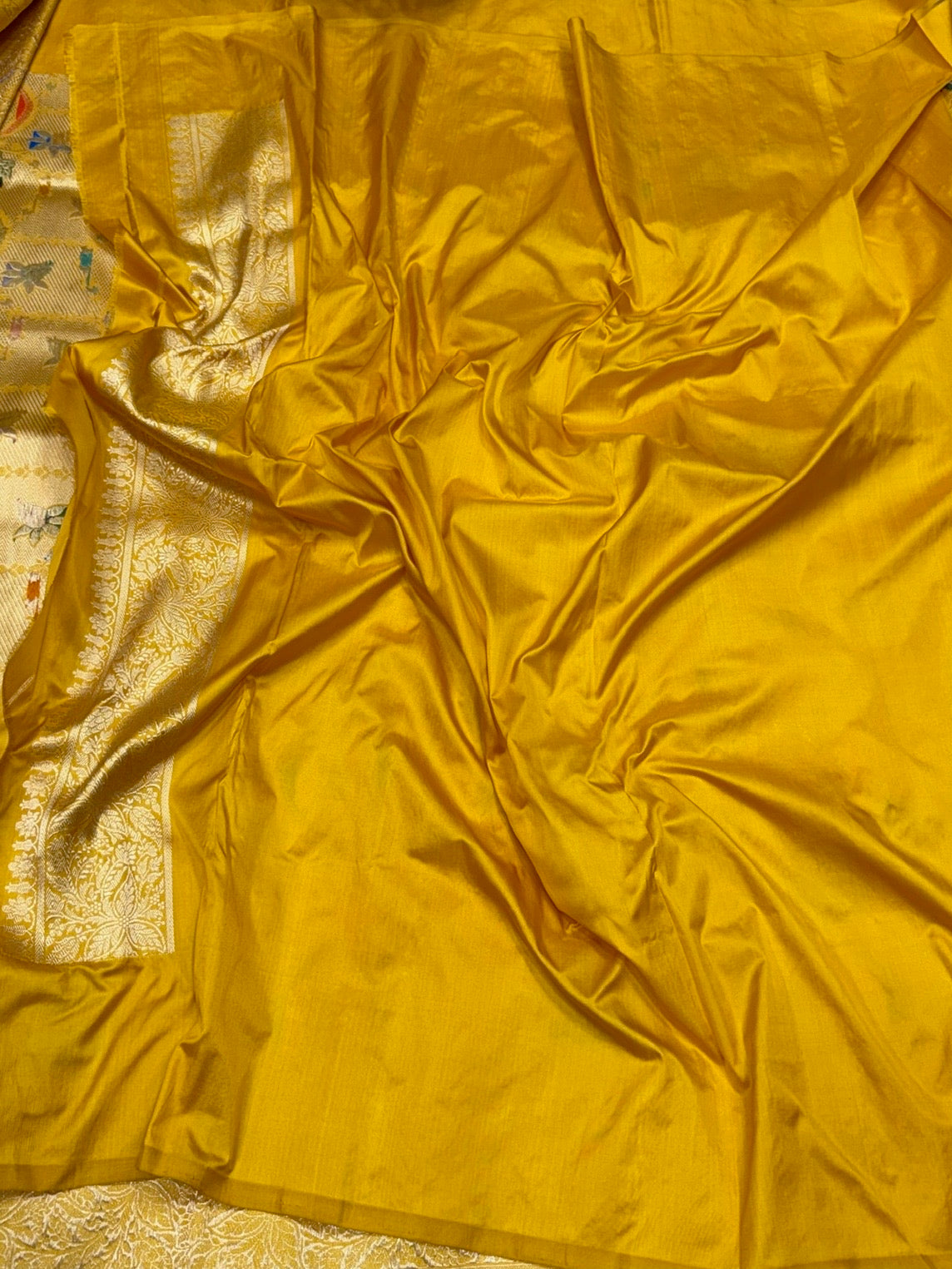 Yellow Handwoven Banarasi Pure Silk Brocade Saree | Meenakari Katan Silk