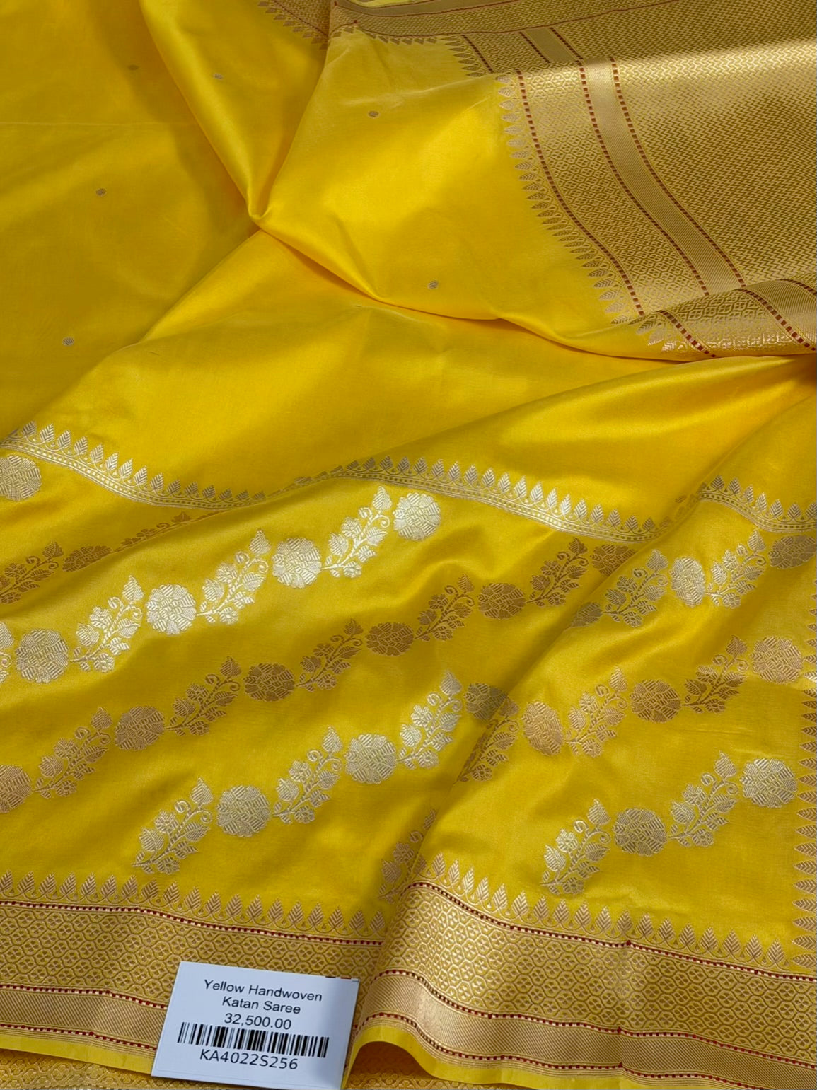 Yellow Handwoven Pure Banarasi Katan Silk Saree