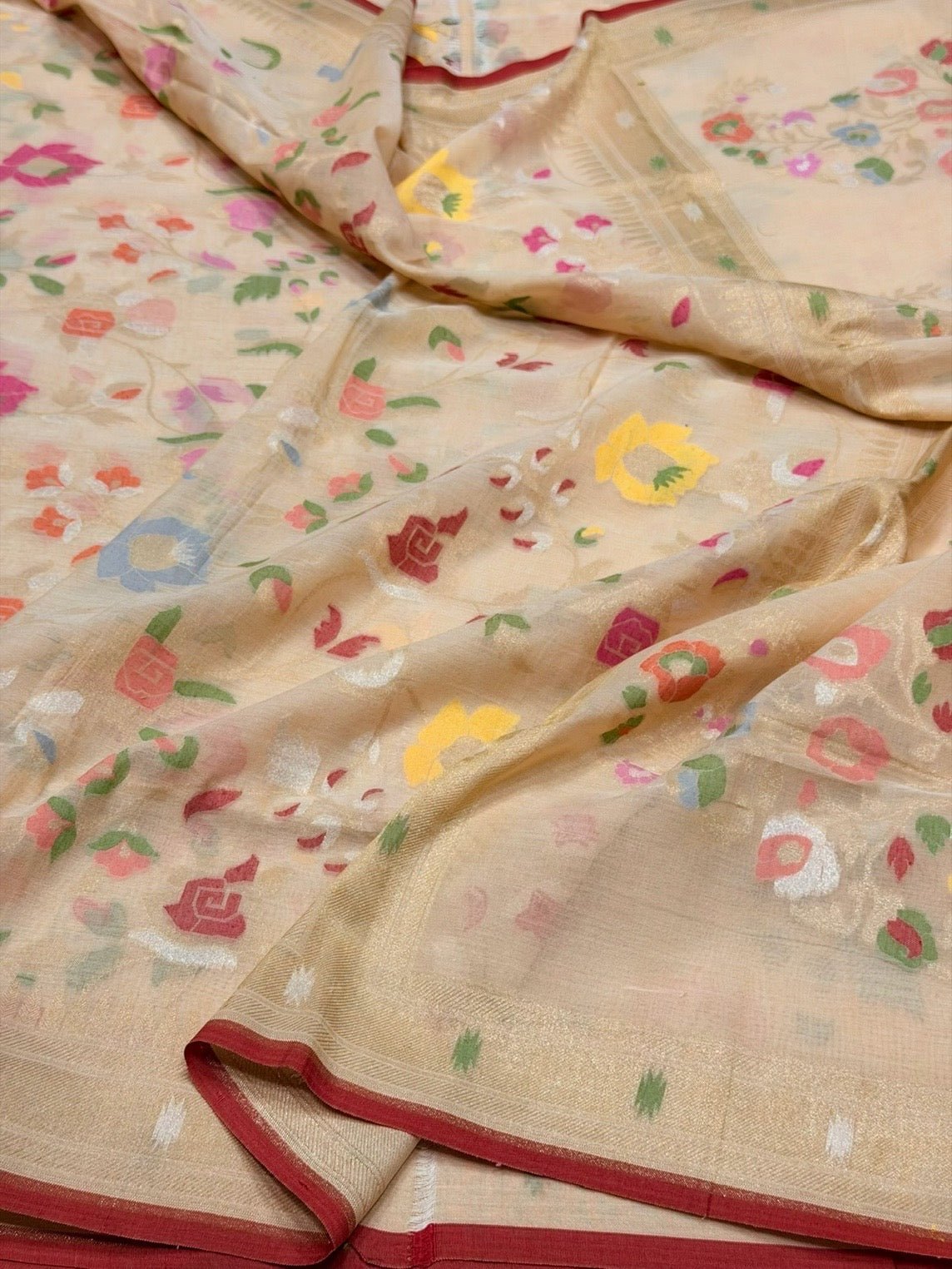 Butter Scotch Pure Muslin Cotton Jamdani Saree