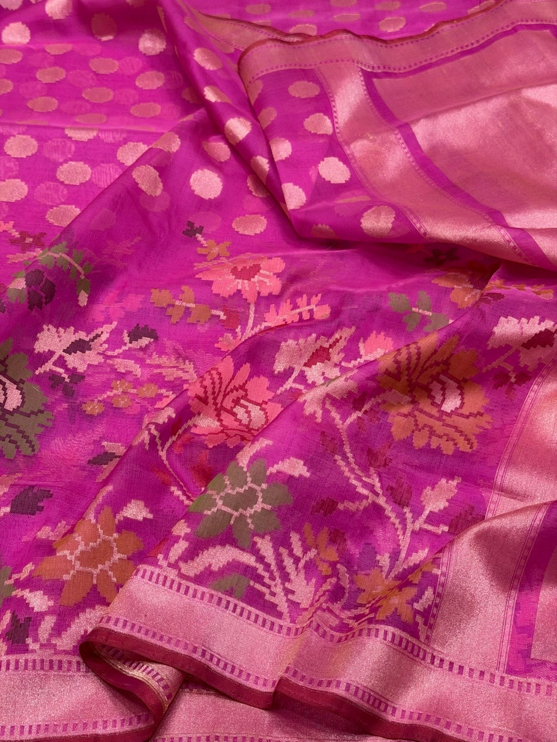 Rani Pink Handwoven Pure Banarasi Organza Silk Saree
