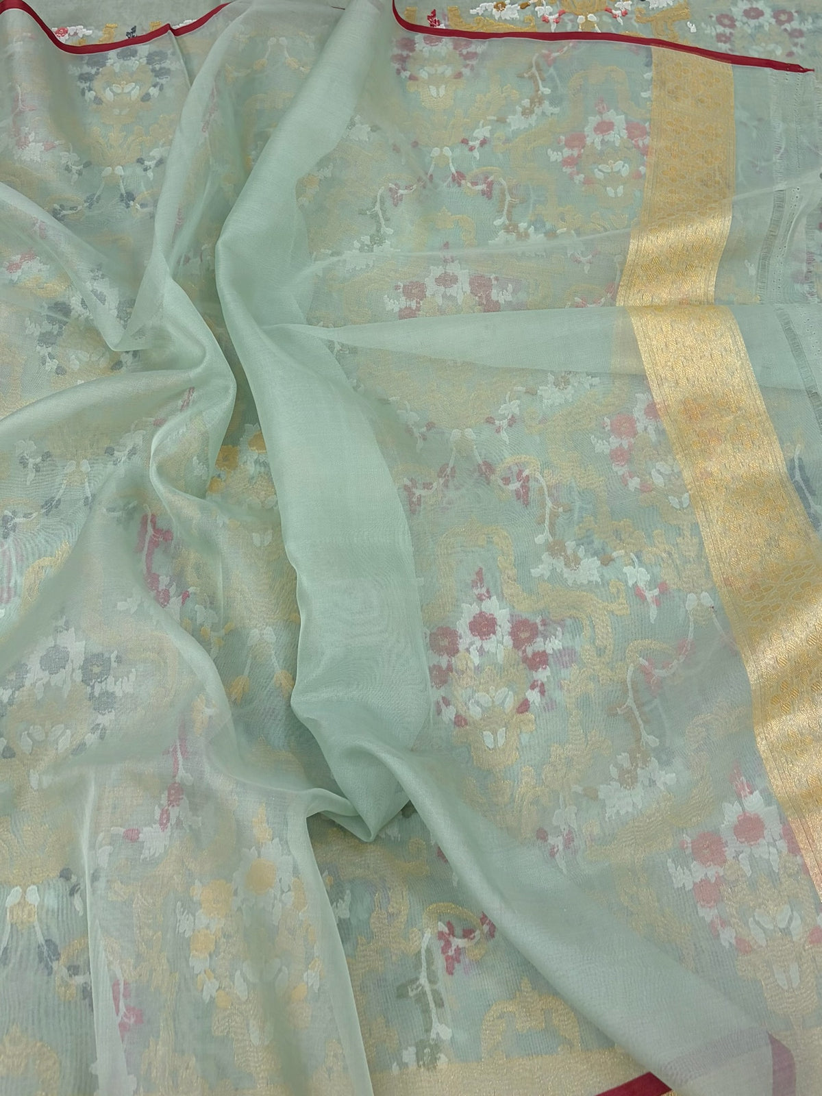 Sage Green Banarasi Pure Kora Jamdani Saree