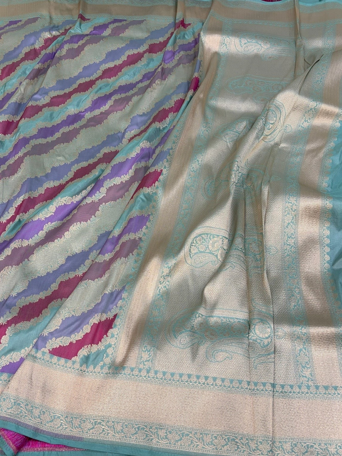 Powder Blue Rangkaat Banarasi Pure Katan Silk Saree