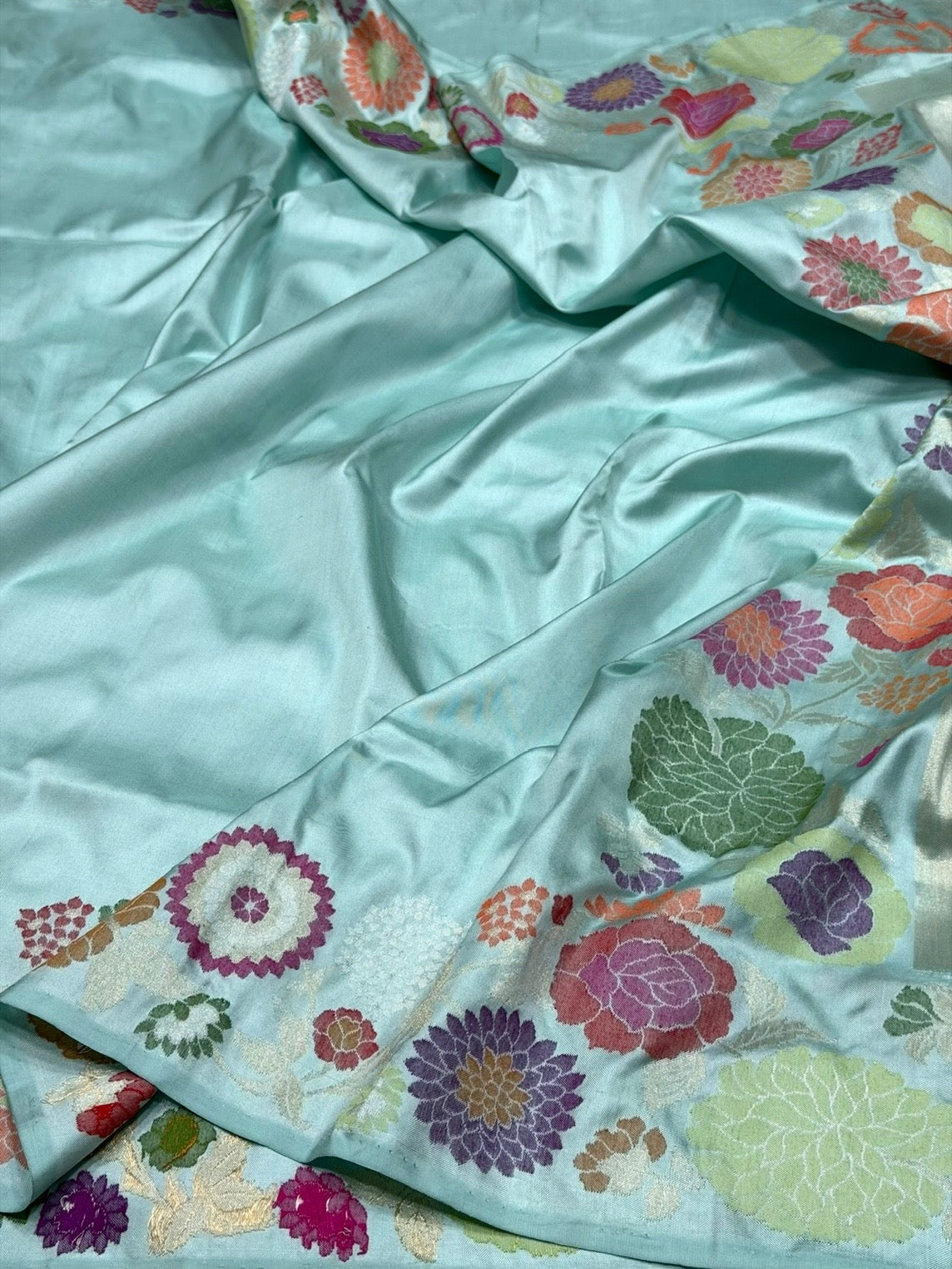 Sea Blue Handwoven Pure Banarasi Ektara Silk Saree