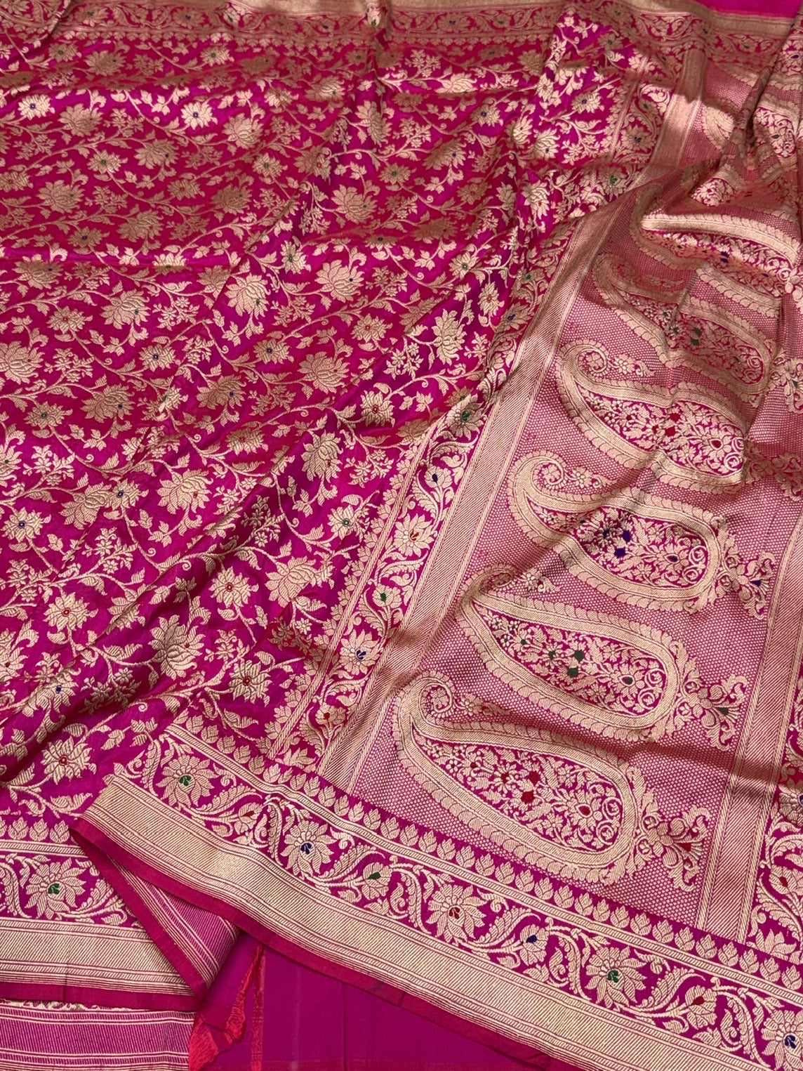 Rani Pink Handwoven Banarasi Pure Silk Saree