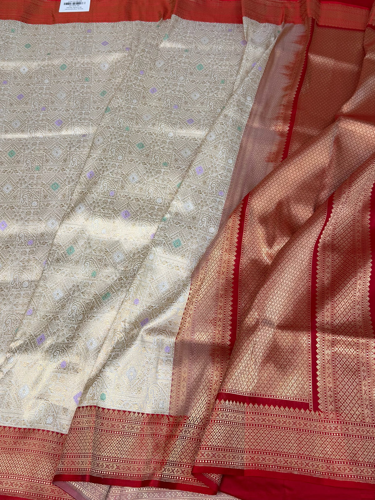 Ivory Banarasi Silk Brocade Saree with Satin Border