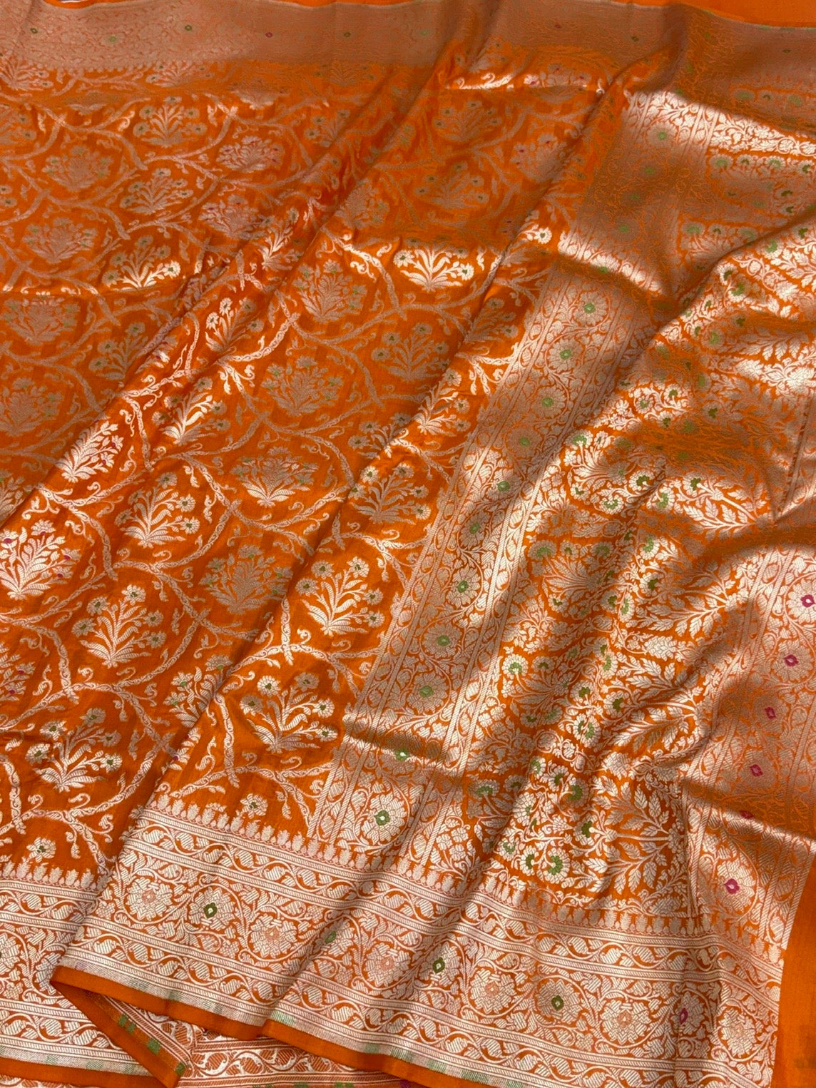 Orange Minakari Banarasi Pure Katan Silk Saree