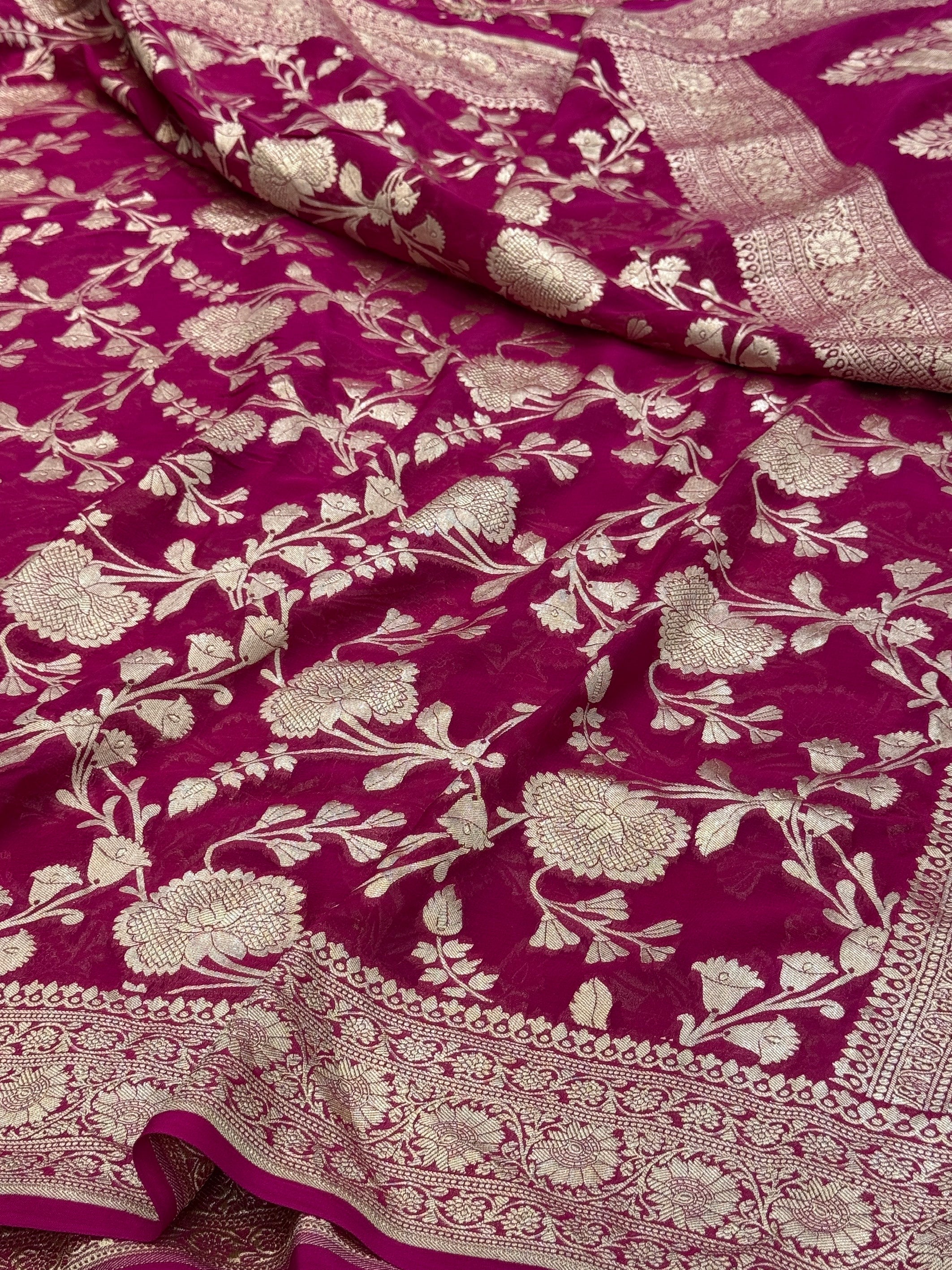 Rani Pink Banarasi Chiffon Georgette Saree
